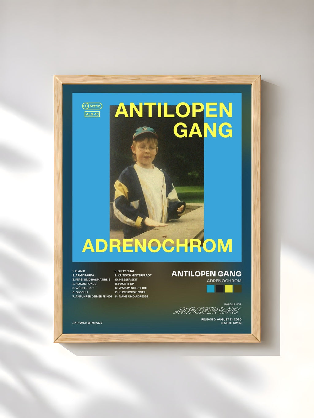 #bois Tableau de l'album Adrenochrom de ANTILOPEN GANG, cadre en bois brut, imprimé et encadré en France