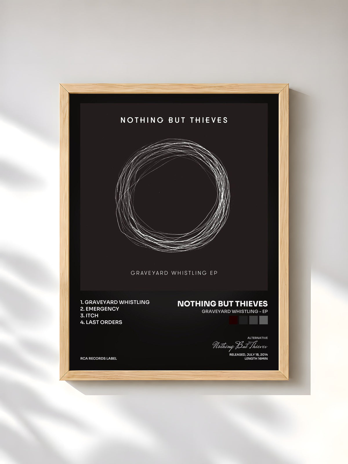 #bois Tableau de l'album Graveyard Whistling - EP de Nothing But Thieves, cadre en bois brut, imprimé et encadré en France