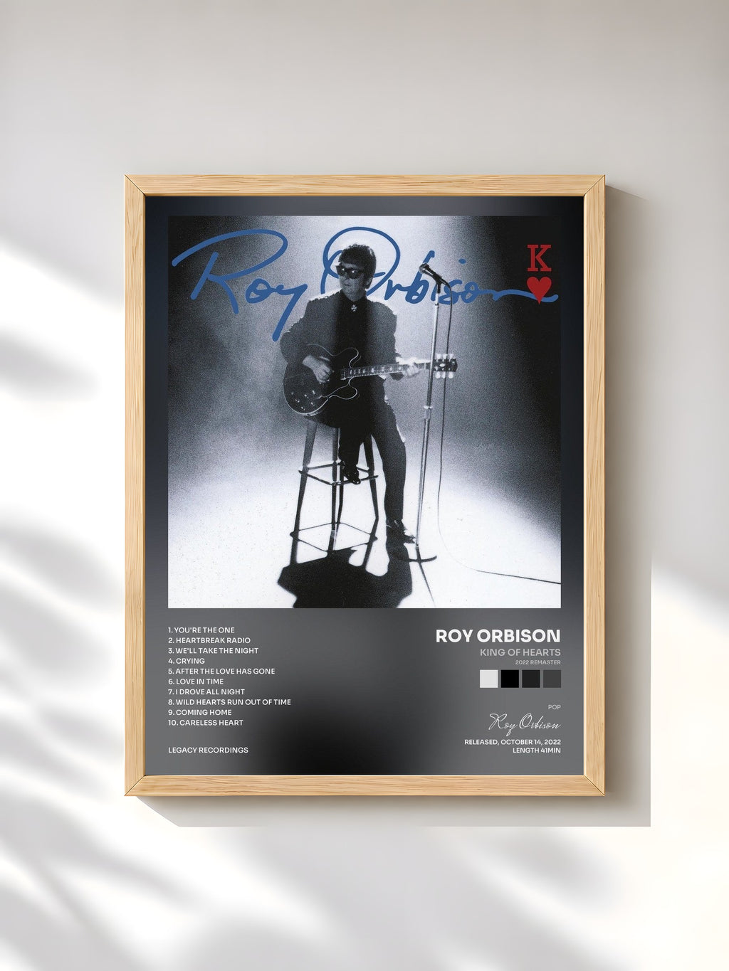 #bois Tableau de l'album King Of Hearts (2022 Remaster) de Roy Orbison, cadre en bois brut, imprimé et encadré en France