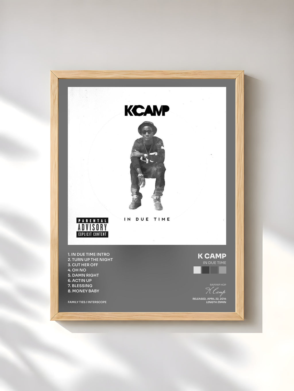 #bois Tableau de l'album In Due Time de K Camp, cadre en bois brut, imprimé et encadré en France