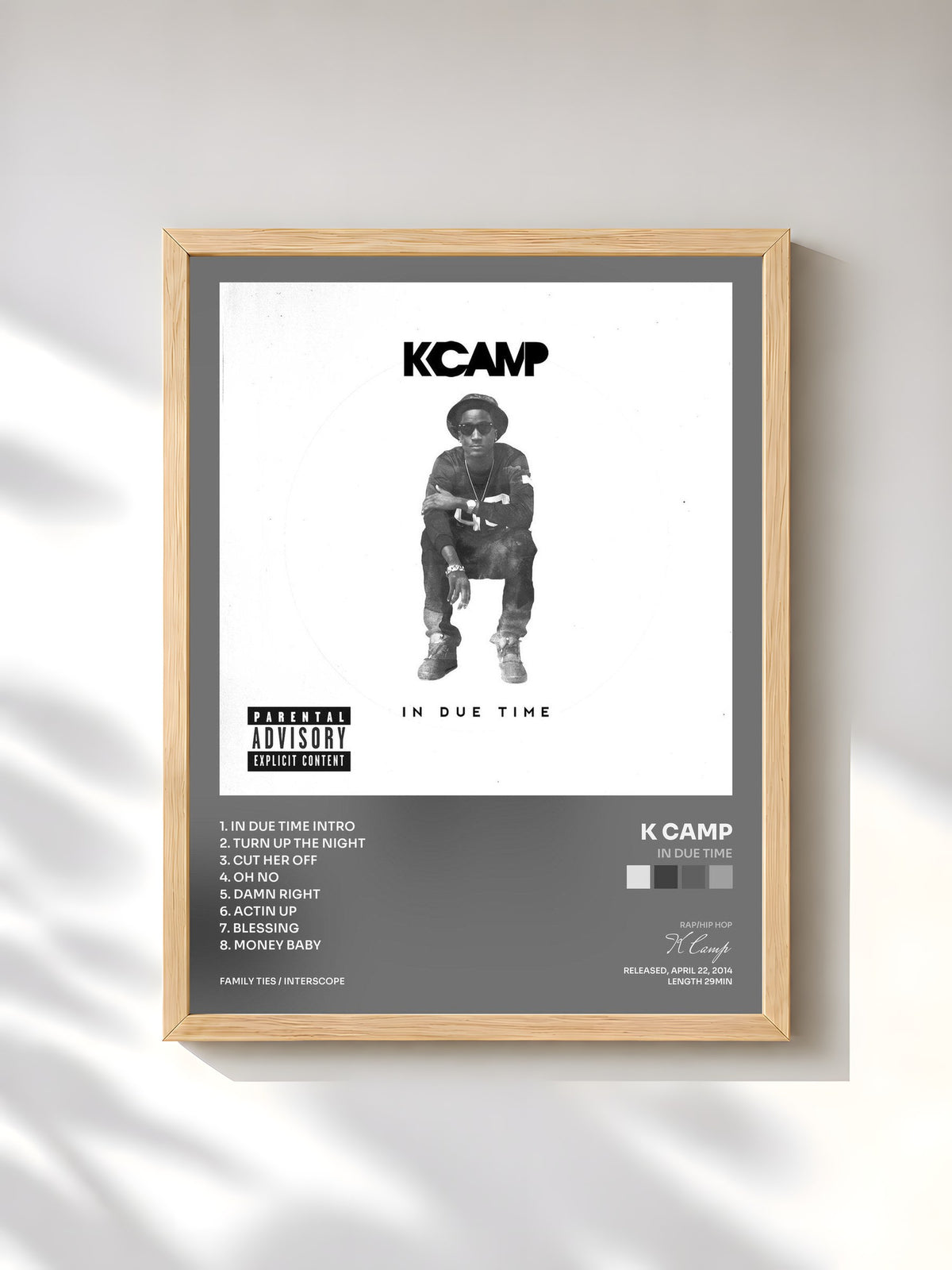 #bois Tableau de l'album In Due Time de K Camp, cadre en bois brut, imprimé et encadré en France