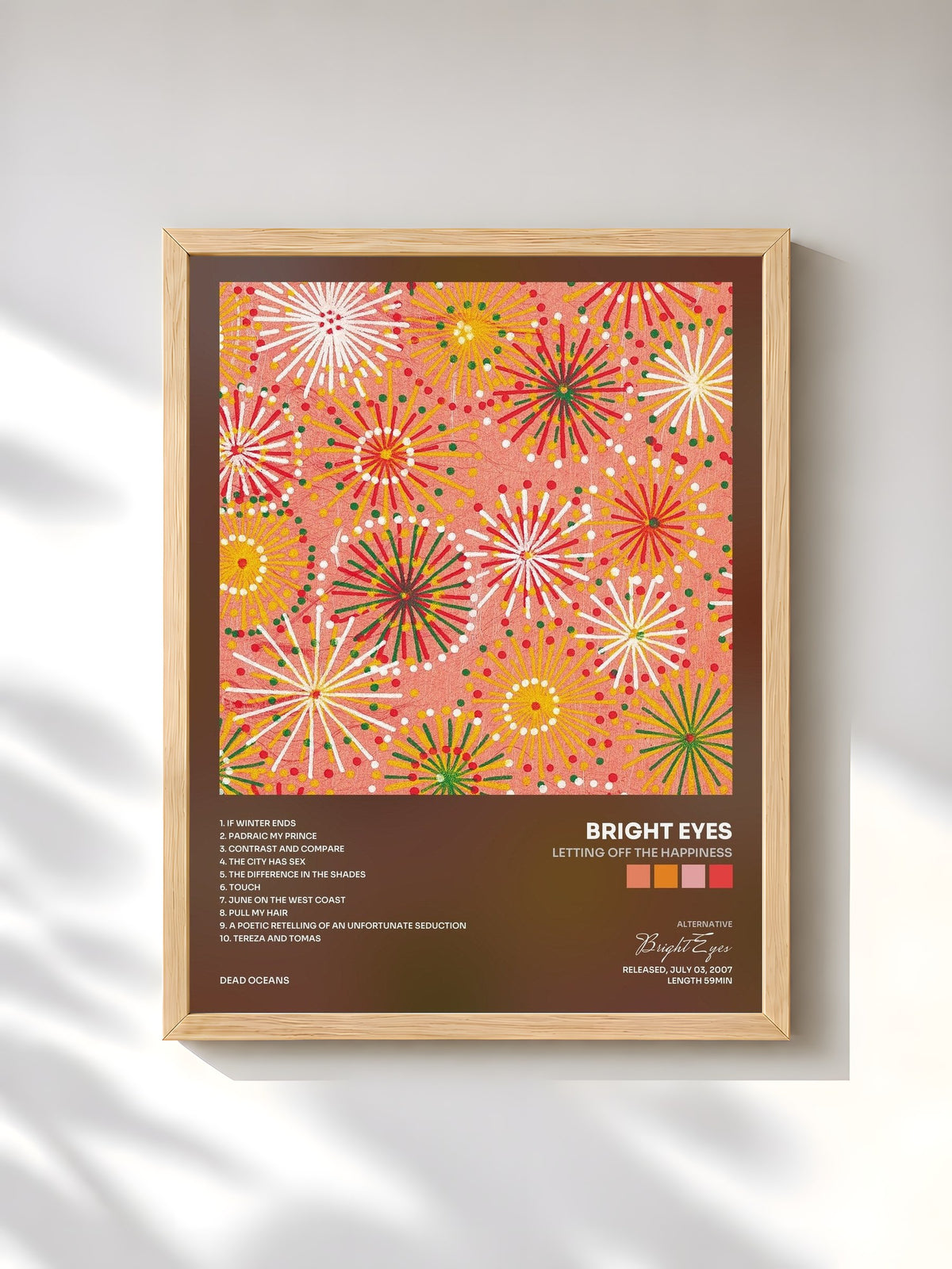 #bois Tableau de l'album Letting Off The Happiness de Bright Eyes, cadre en bois brut, imprimé et encadré en France