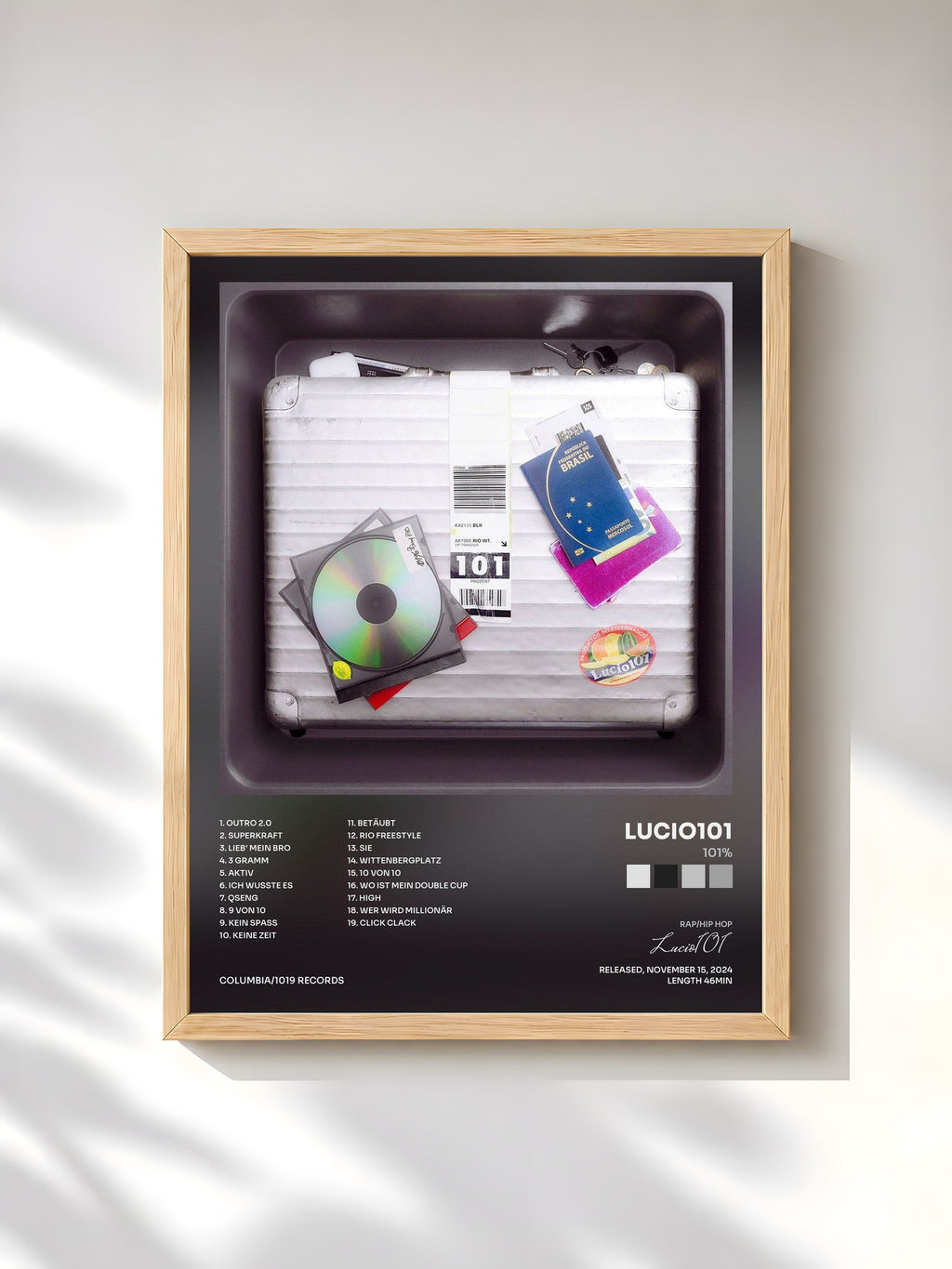 #bois Tableau de l'album 101% de Lucio101, cadre en bois brut, imprimé et encadré en France
