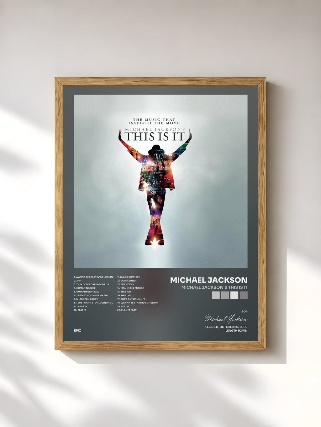 #bois Tableau de l'album Michael Jackson's This Is It de Michael Jackson, cadre en bois brut, imprimé et encadré en France