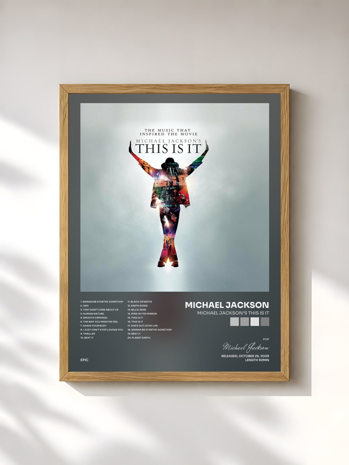 #bois Tableau de l'album Michael Jackson's This Is It de Michael Jackson, cadre en bois brut, imprimé et encadré en France