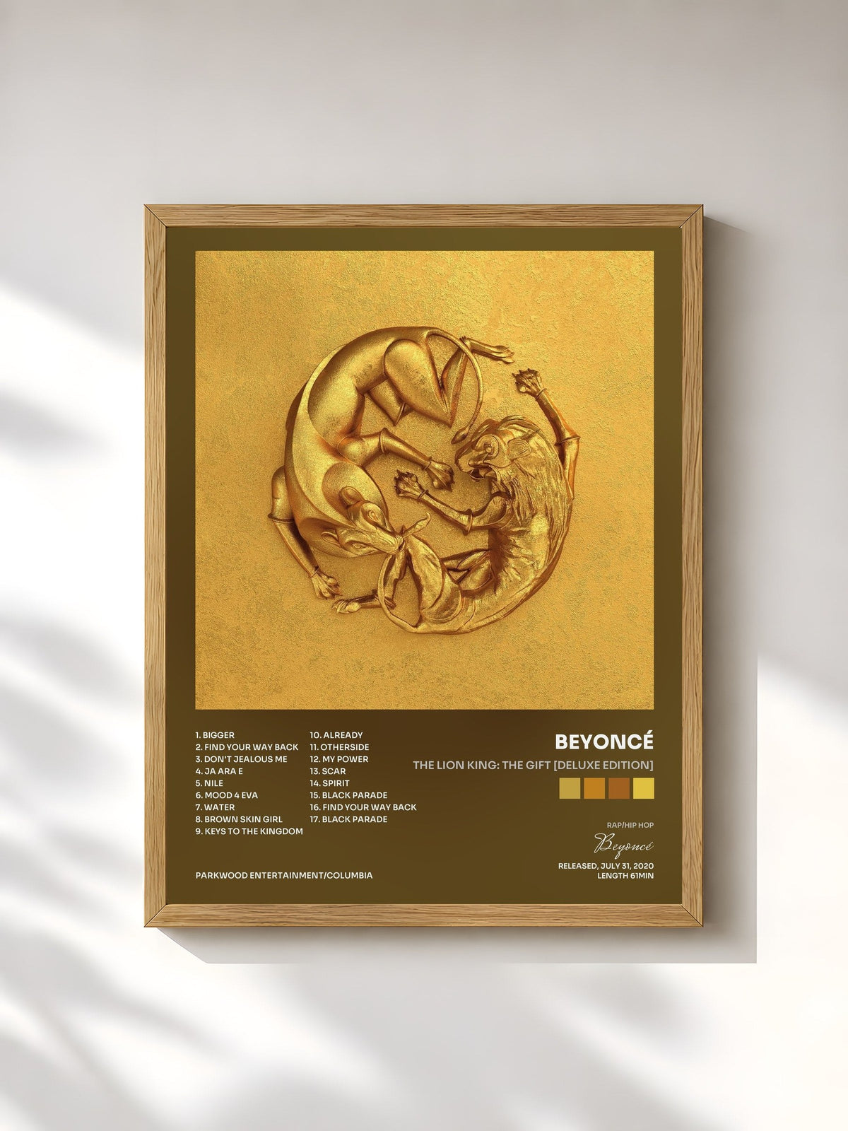#bois Tableau de l'album The Lion King: The Gift [Deluxe Edition] de Beyoncé, cadre en bois brut, imprimé et encadré en France