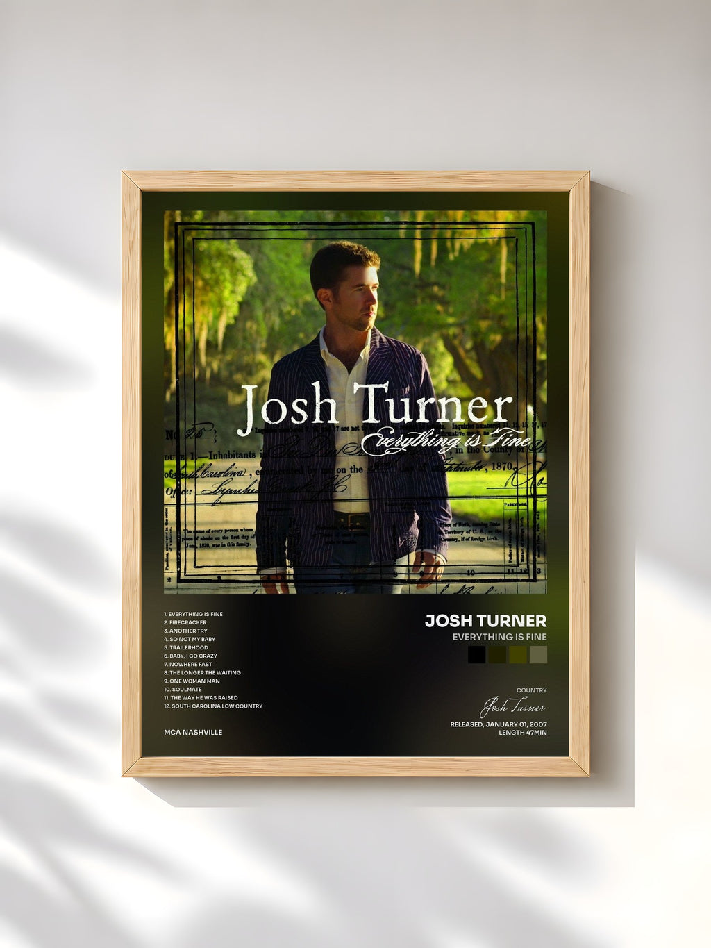 #bois Tableau de l'album Everything Is Fine de Josh Turner, cadre en bois brut, imprimé et encadré en France