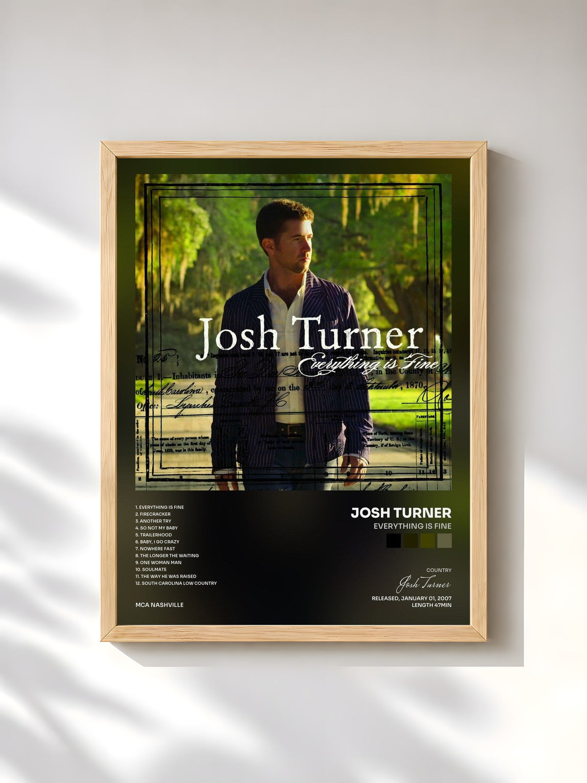 #bois Tableau de l'album Everything Is Fine de Josh Turner, cadre en bois brut, imprimé et encadré en France