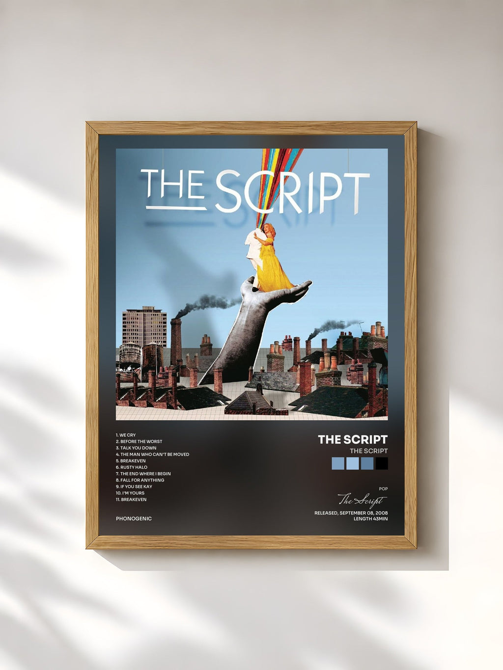 #bois Tableau de l'album The Script de The Script, cadre en bois brut, imprimé et encadré en France