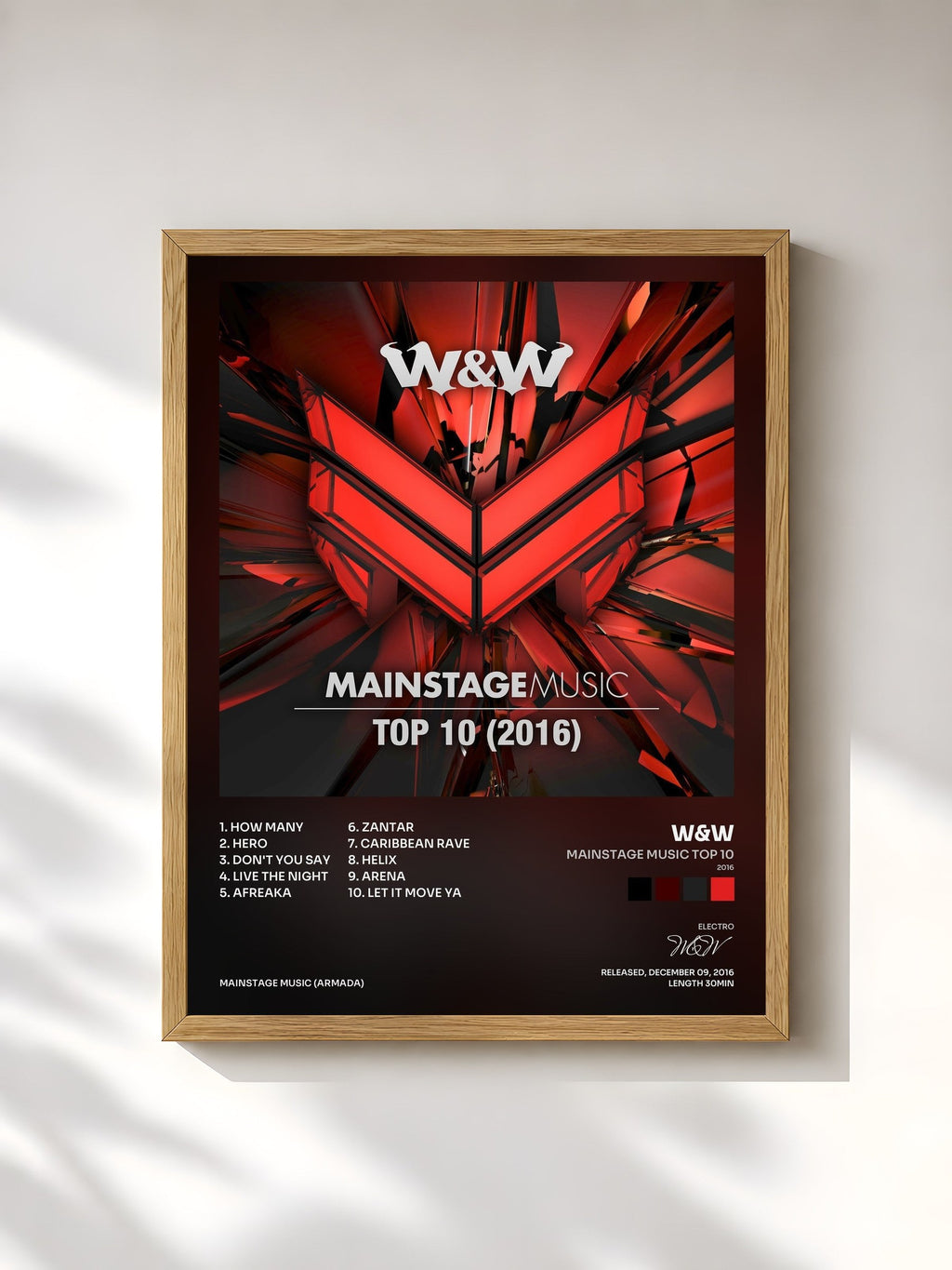 #bois Tableau de l'album Mainstage Music Top 10 (2016) de W&W, cadre en bois brut, imprimé et encadré en France
