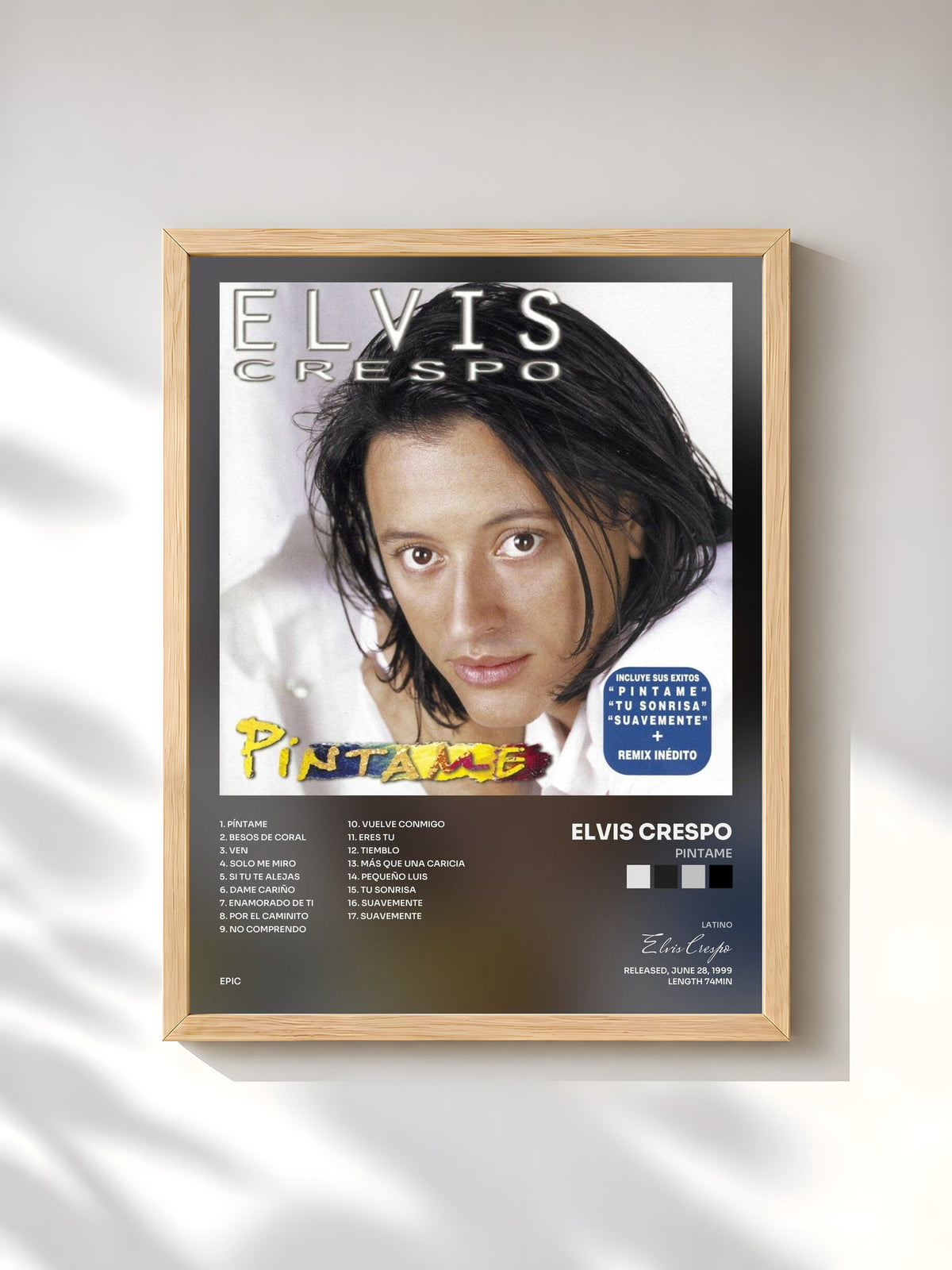 #bois Tableau de l'album Pintame de Elvis Crespo, cadre en bois brut, imprimé et encadré en France