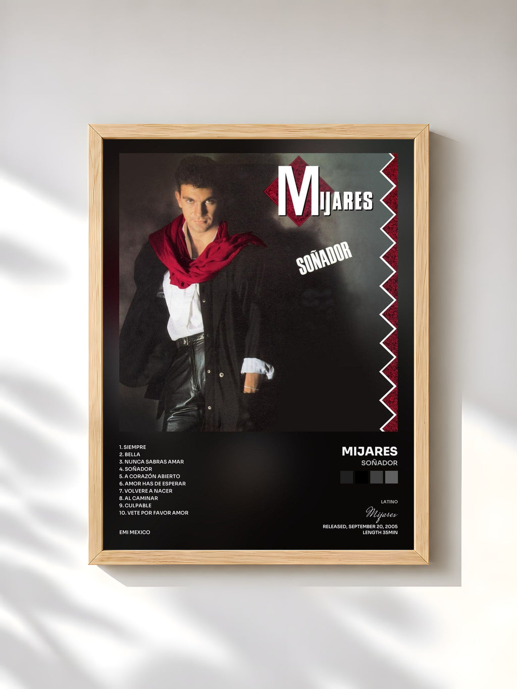 #bois Tableau de l'album Soñador de Mijares, cadre en bois brut, imprimé et encadré en France
