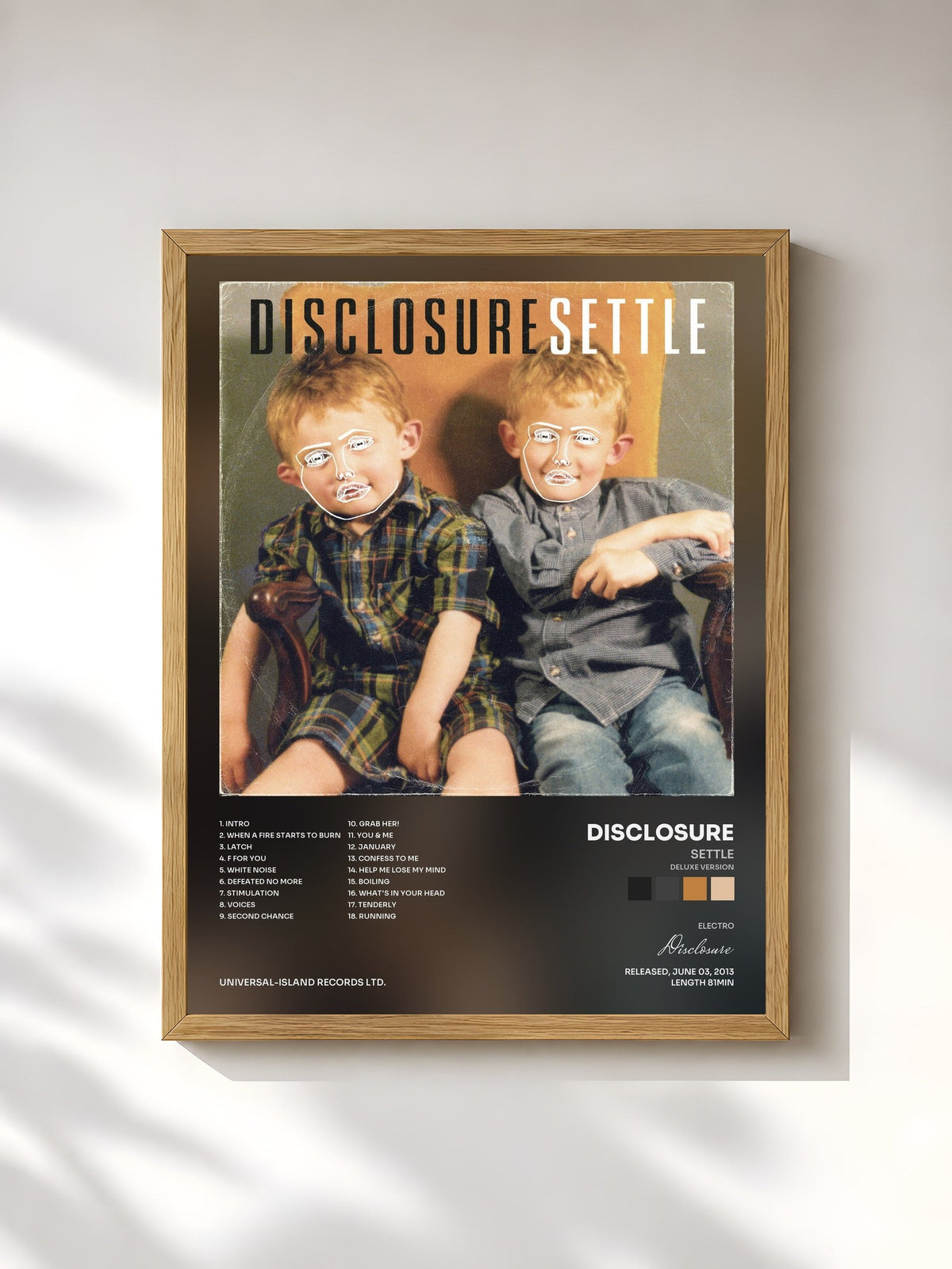 #bois Tableau de l'album Settle (Deluxe Version) de Disclosure, cadre en bois brut, imprimé et encadré en France