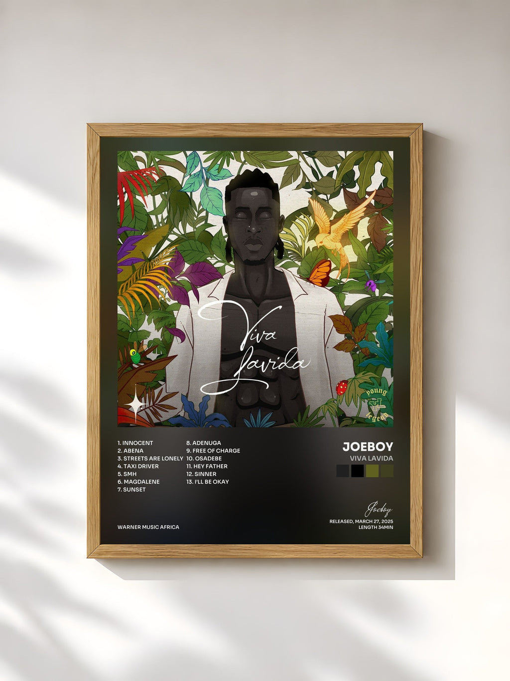 #bois Tableau de l'album Viva Lavida de Joeboy, cadre en bois brut, imprimé et encadré en France