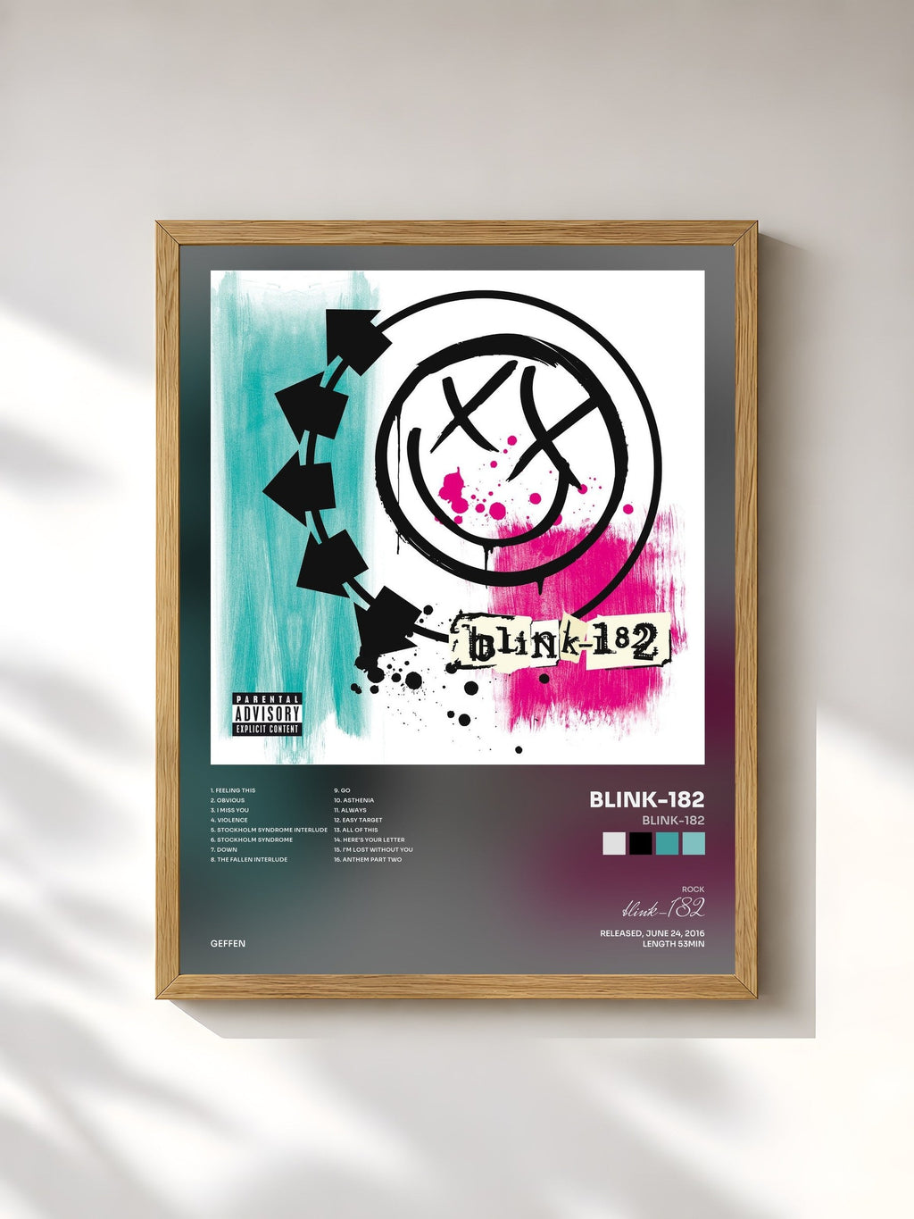#bois Tableau de l'album blink-182 de blink-182, cadre en bois brut, imprimé et encadré en France