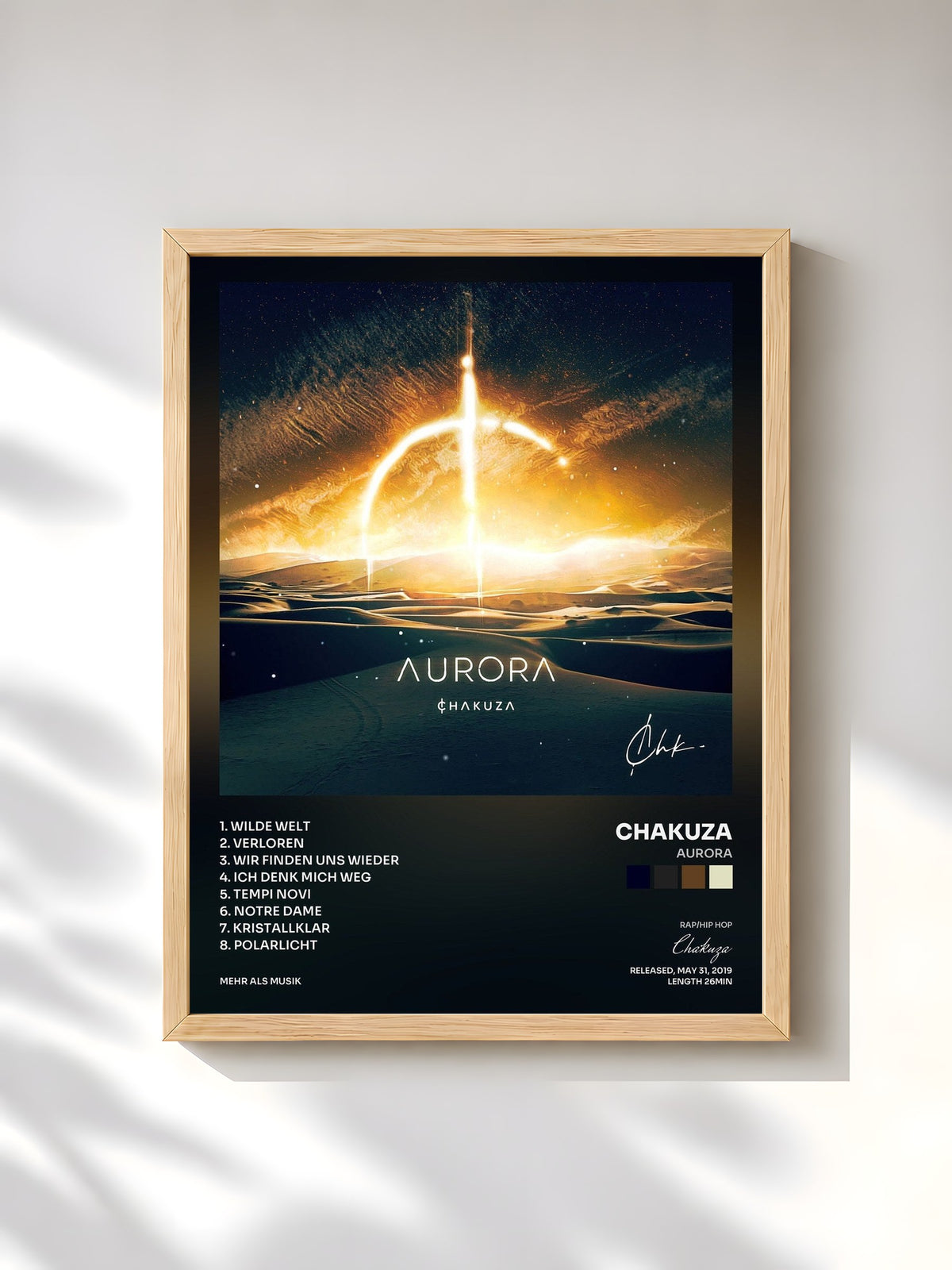 #bois Tableau de l'album Aurora de Chakuza, cadre en bois brut, imprimé et encadré en France