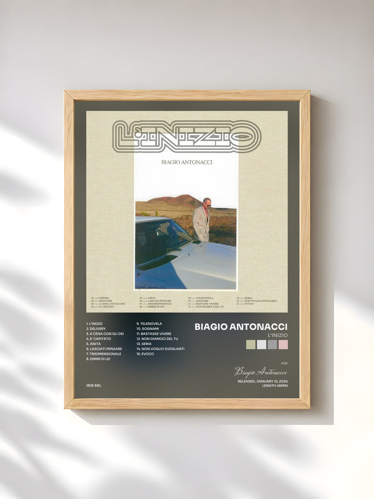 #bois Tableau de l'album L'inizio de Biagio Antonacci, cadre en bois brut, imprimé et encadré en France