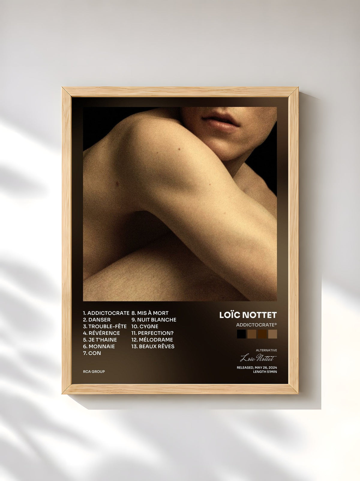 #bois Tableau de l'album Addictocrate* de Loïc Nottet, cadre en bois brut, imprimé et encadré en France