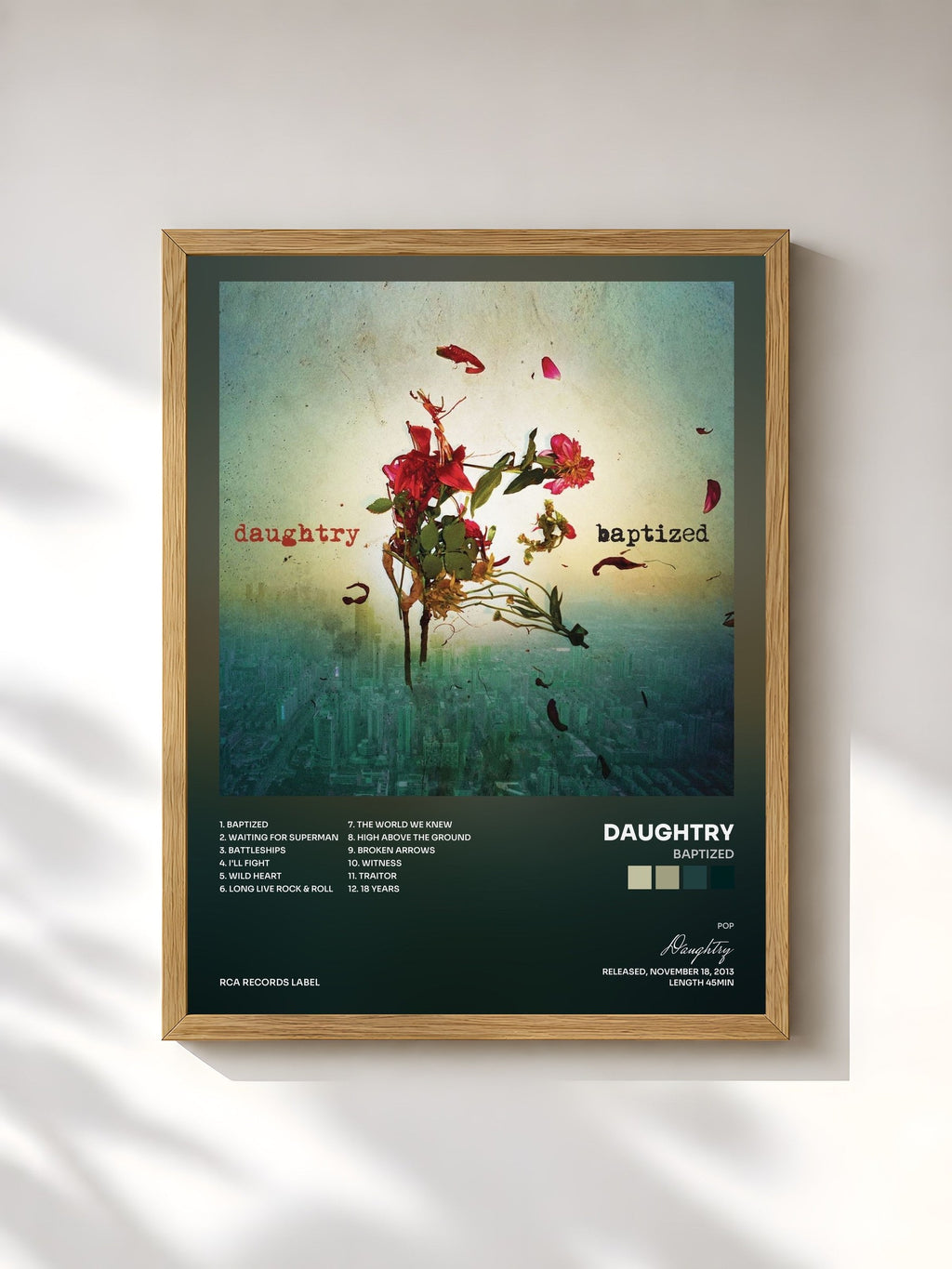 #bois Tableau de l'album Baptized de Daughtry, cadre en bois brut, imprimé et encadré en France