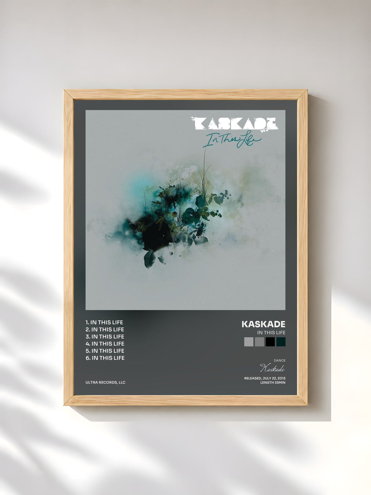 #bois Tableau de l'album In This Life de Kaskade, cadre en bois brut, imprimé et encadré en France