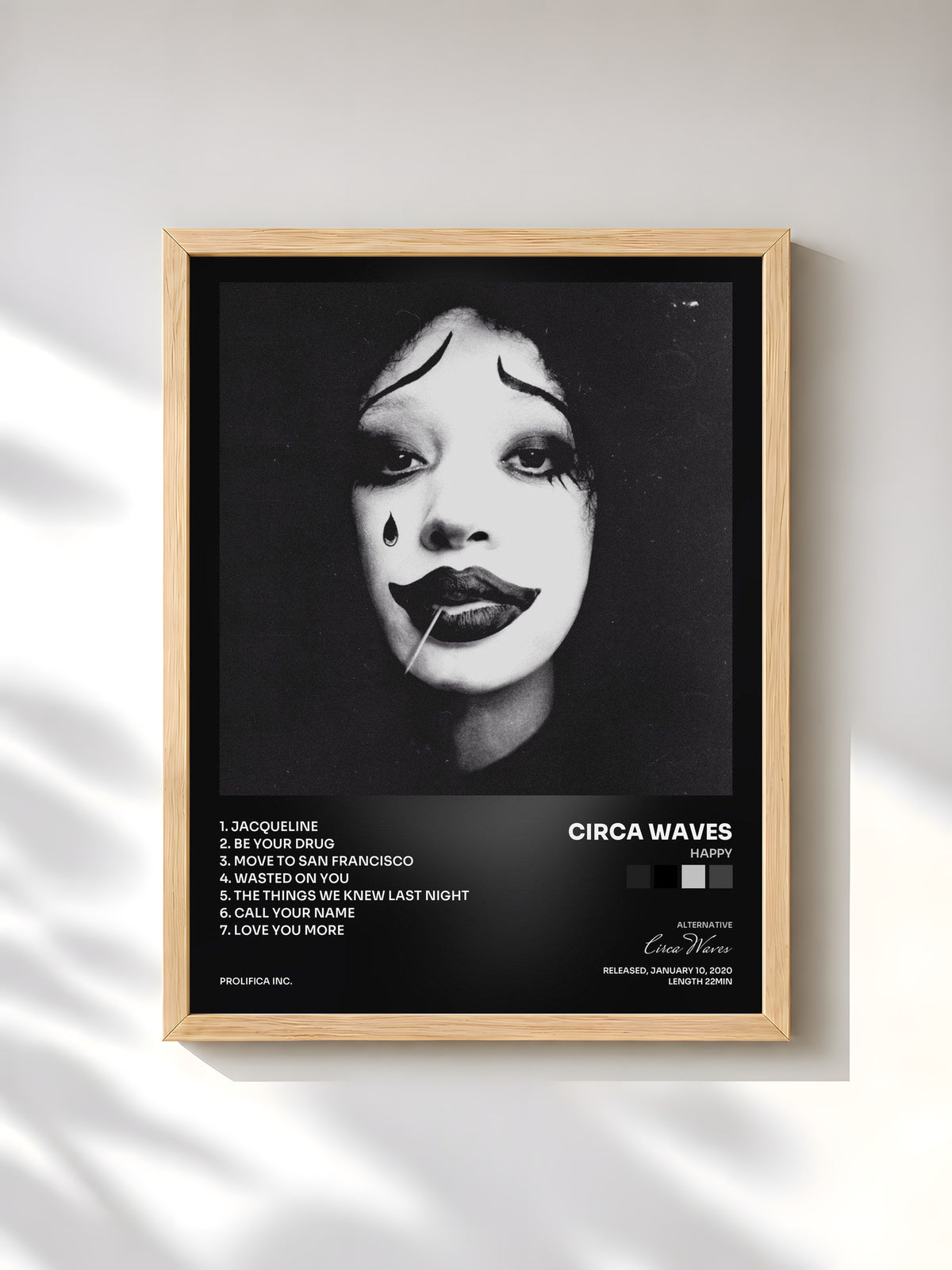 #bois Tableau de l'album Happy de Circa Waves, cadre en bois brut, imprimé et encadré en France