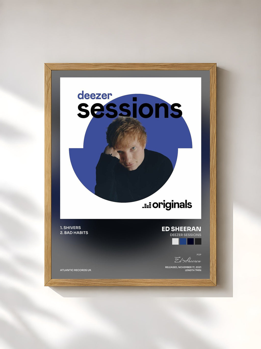 #bois Tableau de l'album Deezer Sessions de Ed Sheeran, cadre en bois brut, imprimé et encadré en France