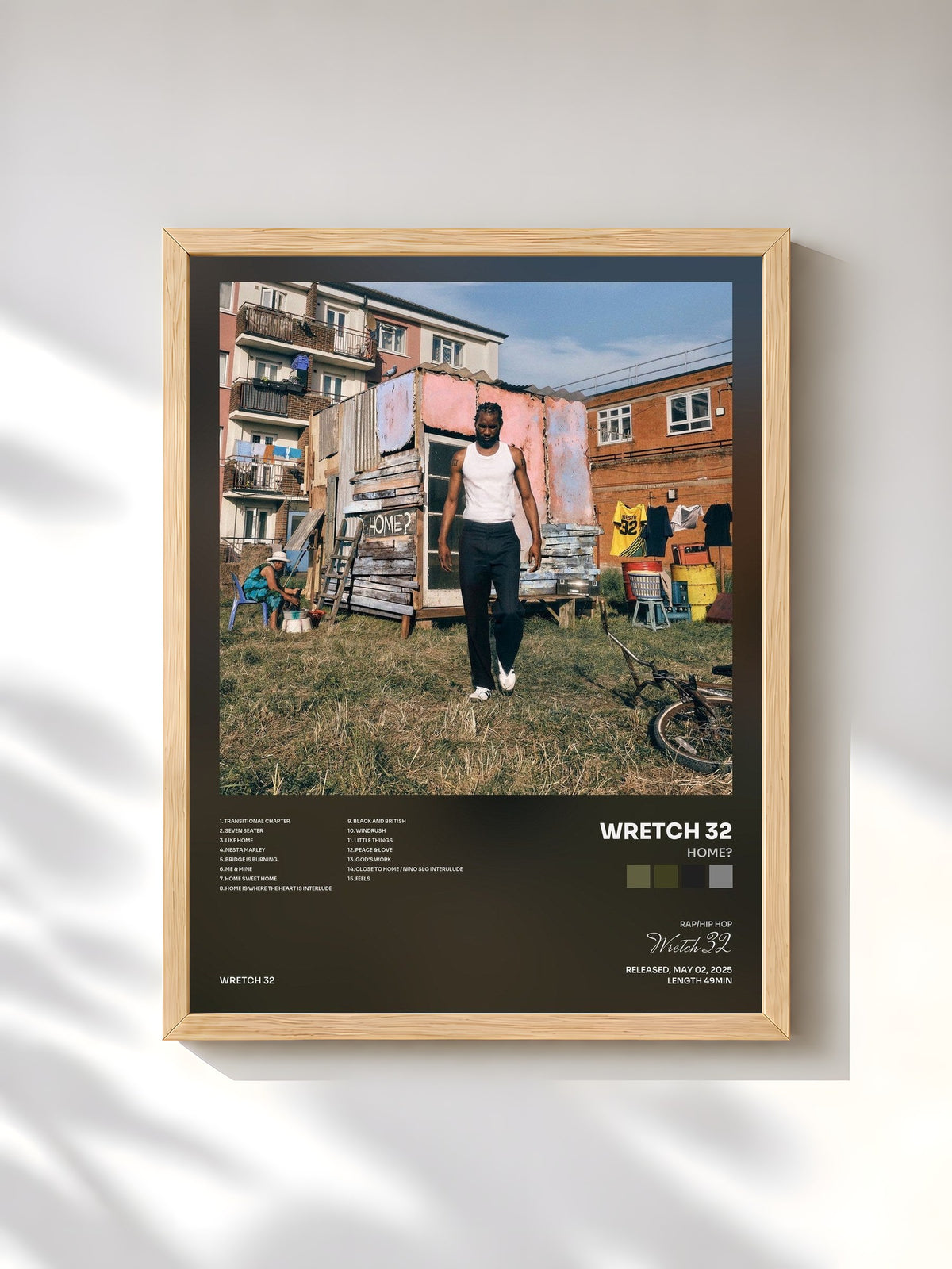 #bois Tableau de l'album HOME? de Wretch 32, cadre en bois brut, imprimé et encadré en France