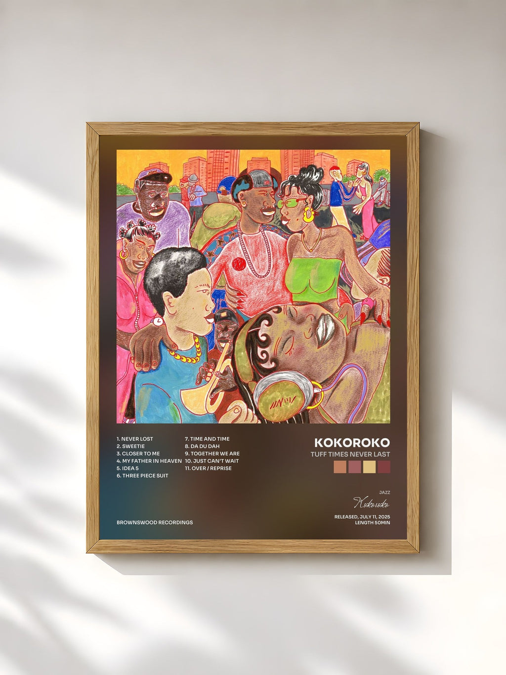 #bois Tableau de l'album Tuff Times Never Last de Kokoroko, cadre en bois brut, imprimé et encadré en France