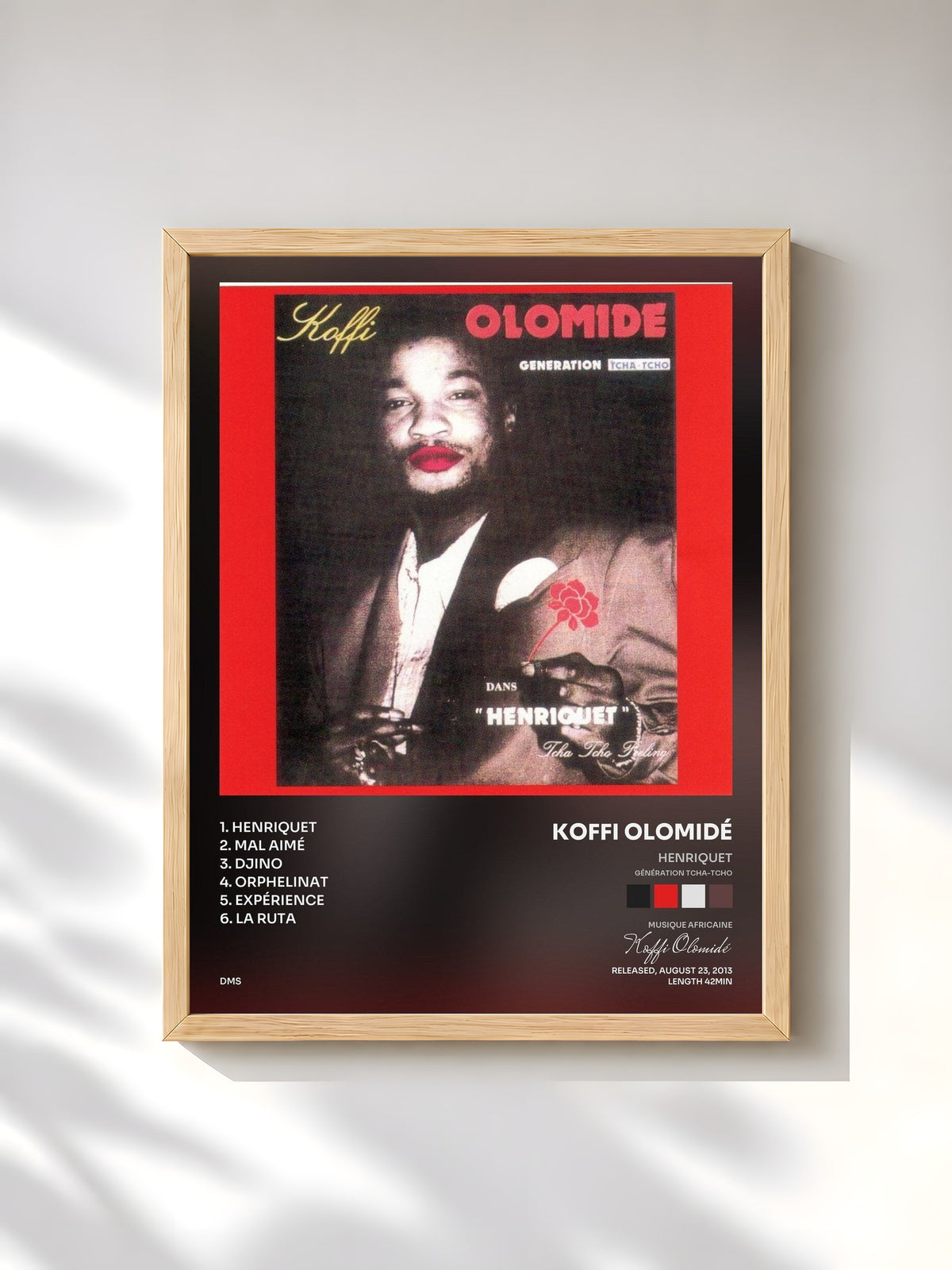 #bois Tableau de l'album Henriquet (Génération Tcha-Tcho) de Koffi Olomidé, cadre en bois brut, imprimé et encadré en France