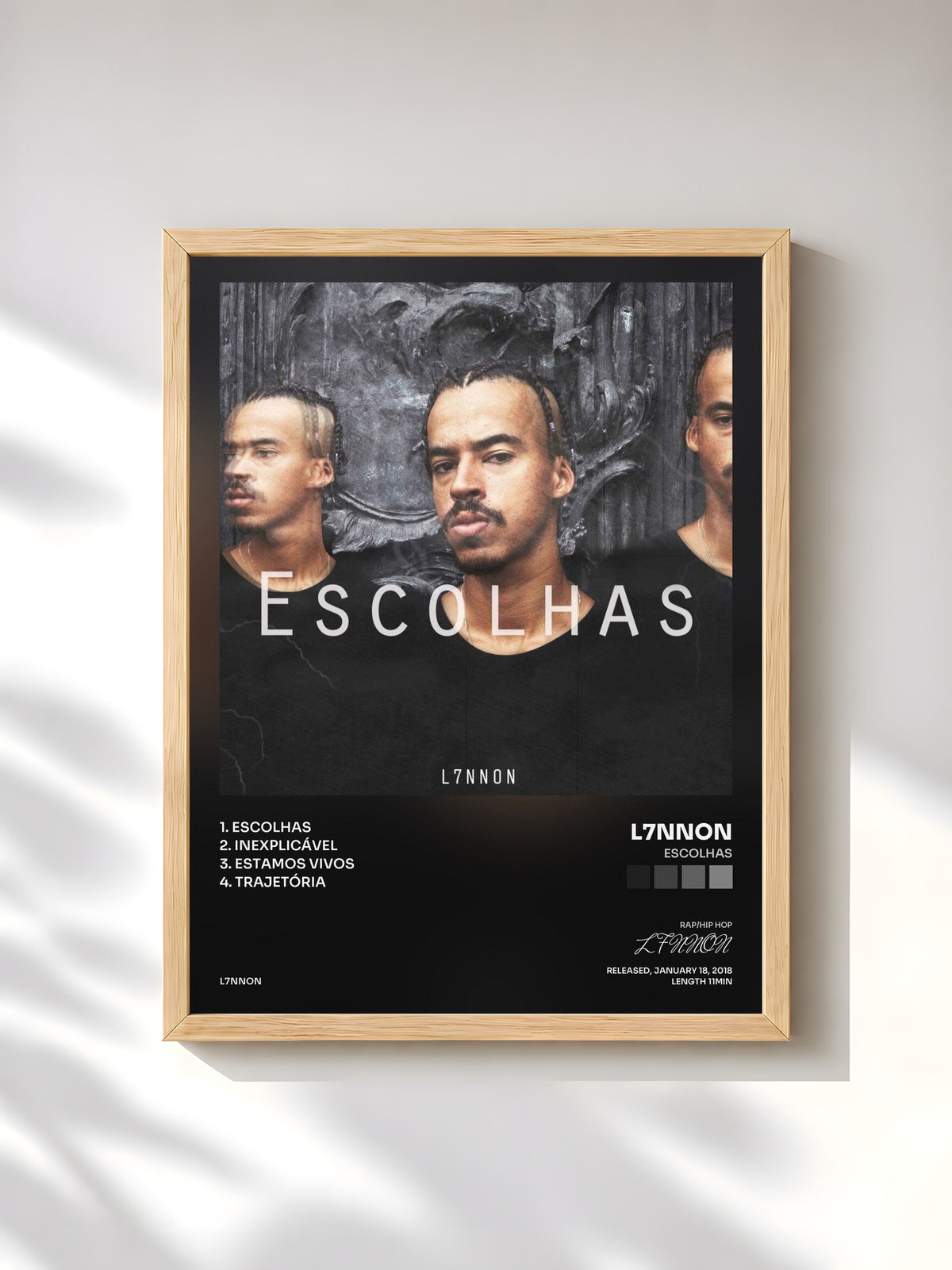 #bois Tableau de l'album Escolhas de L7NNON, cadre en bois brut, imprimé et encadré en France