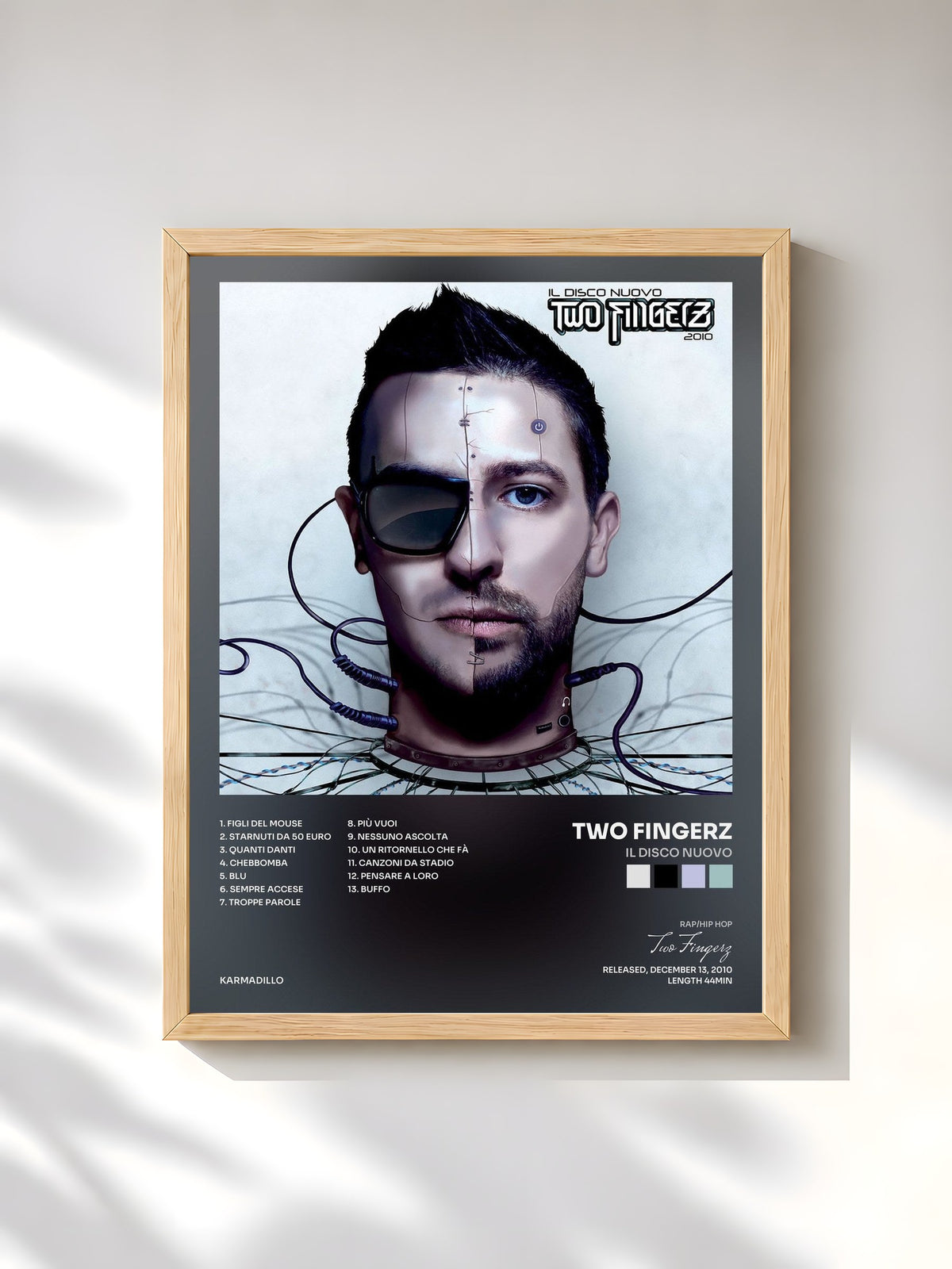 #bois Tableau de l'album Il disco nuovo de Two Fingerz, cadre en bois brut, imprimé et encadré en France