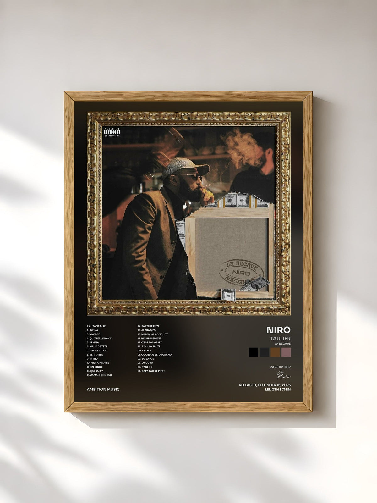 #bois Tableau de l'album Taulier (La recave) de Niro, cadre en bois brut, imprimé et encadré en France