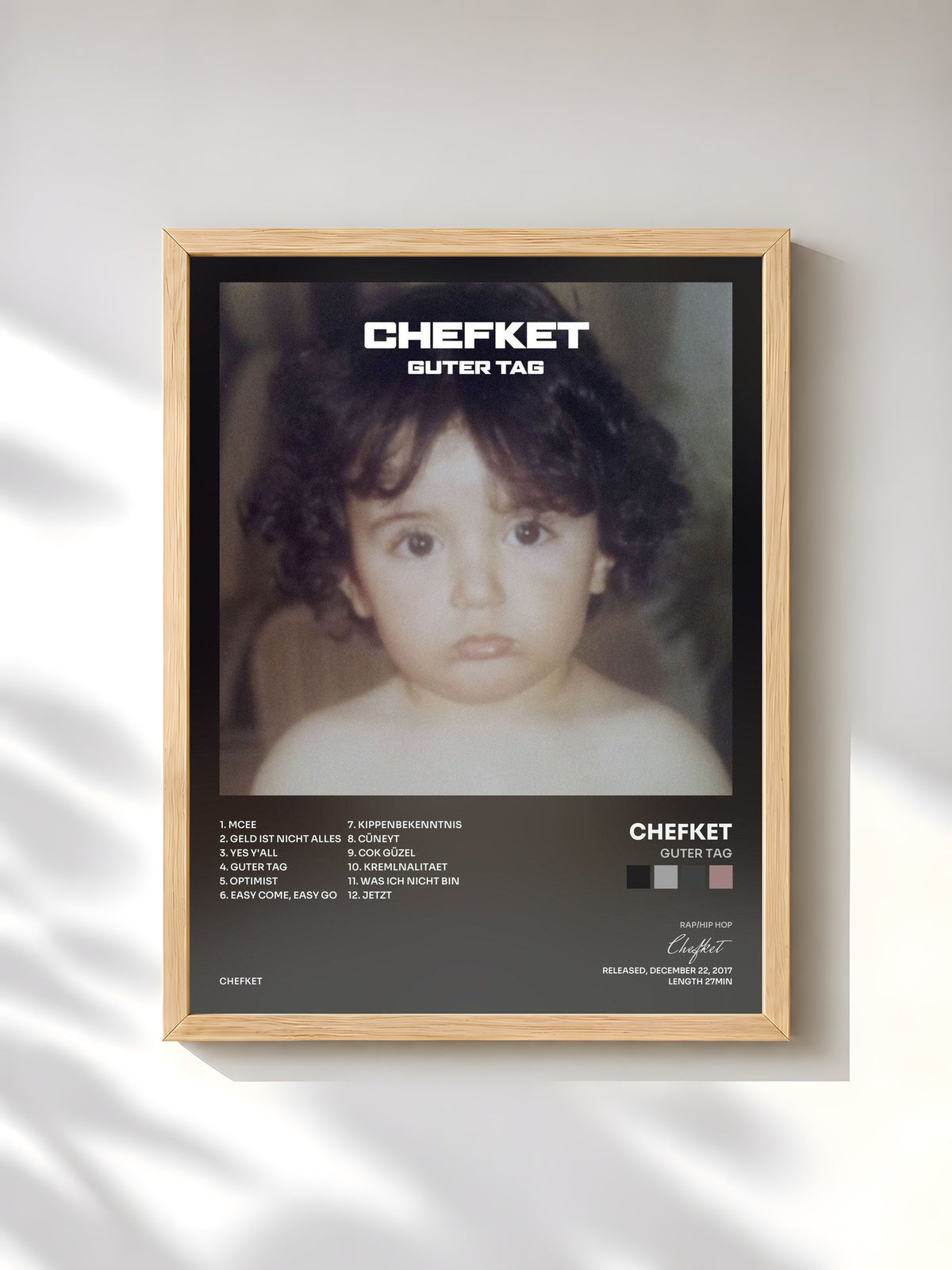 #bois Tableau de l'album Guter Tag de Chefket, cadre en bois brut, imprimé et encadré en France