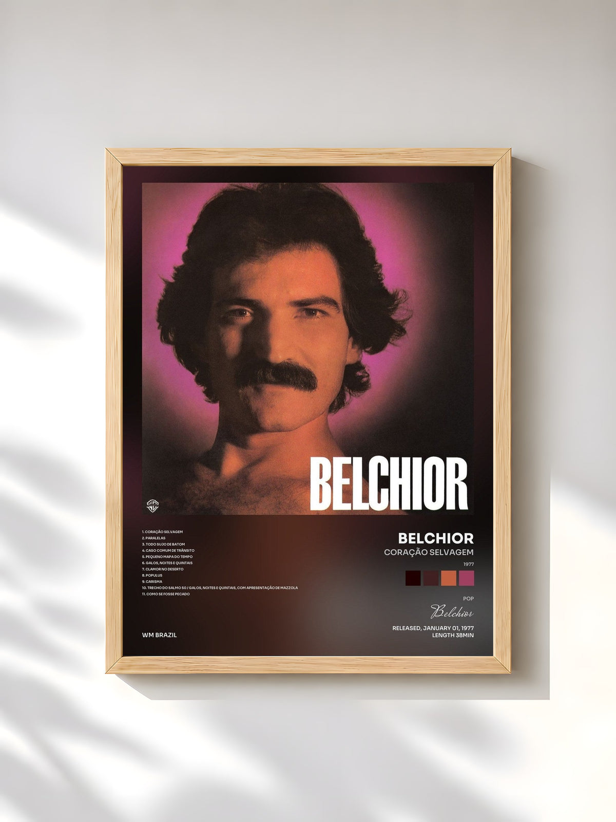 #bois Tableau de l'album Coração selvagem (1977) de Belchior, cadre en bois brut, imprimé et encadré en France