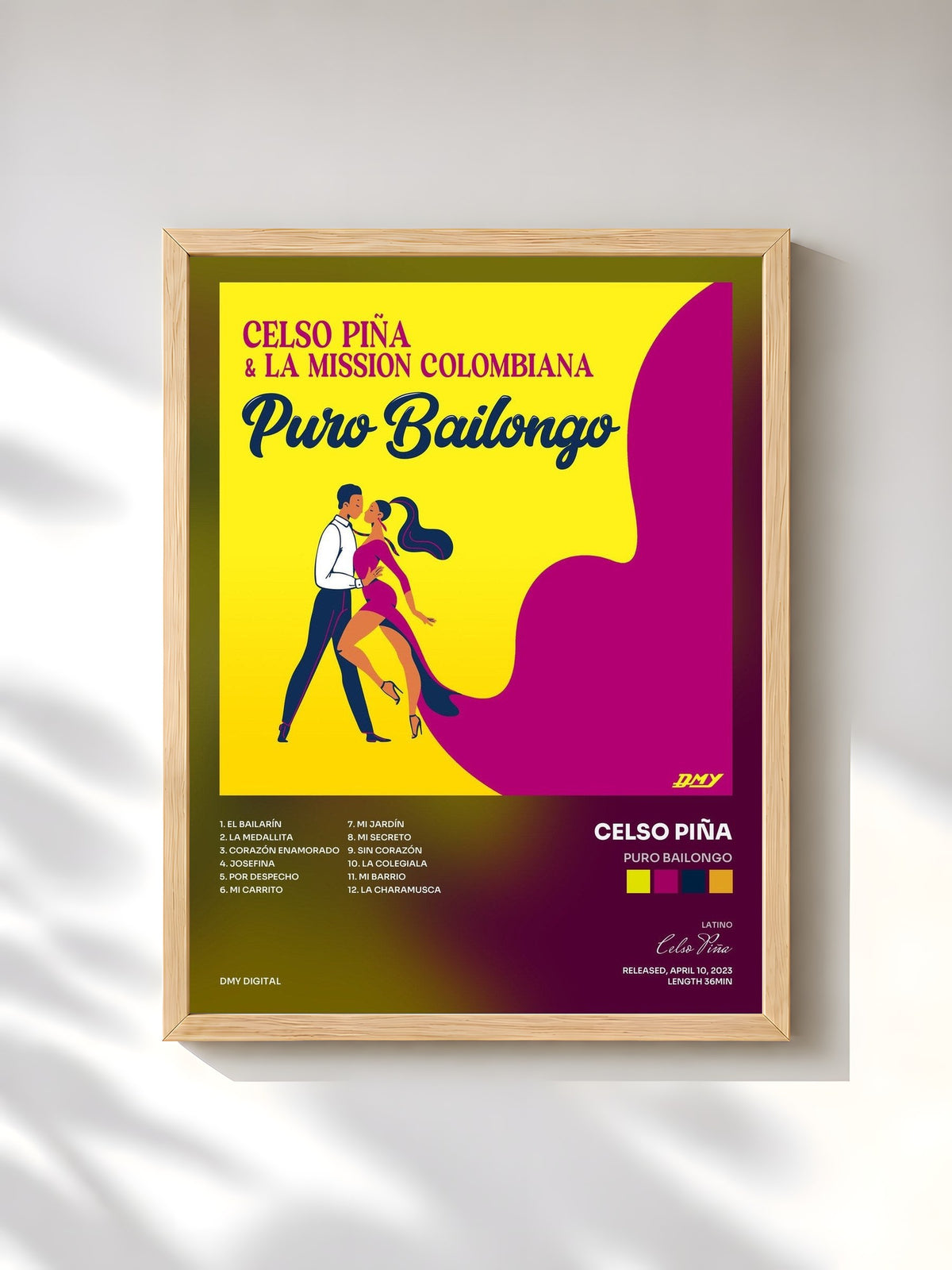 #bois Tableau de l'album Puro Bailongo de Celso Piña, cadre en bois brut, imprimé et encadré en France