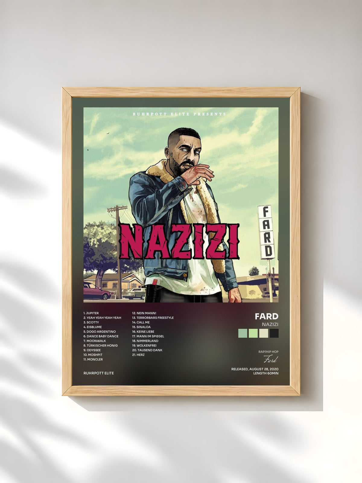#bois Tableau de l'album NAZIZI de Fard, cadre en bois brut, imprimé et encadré en France