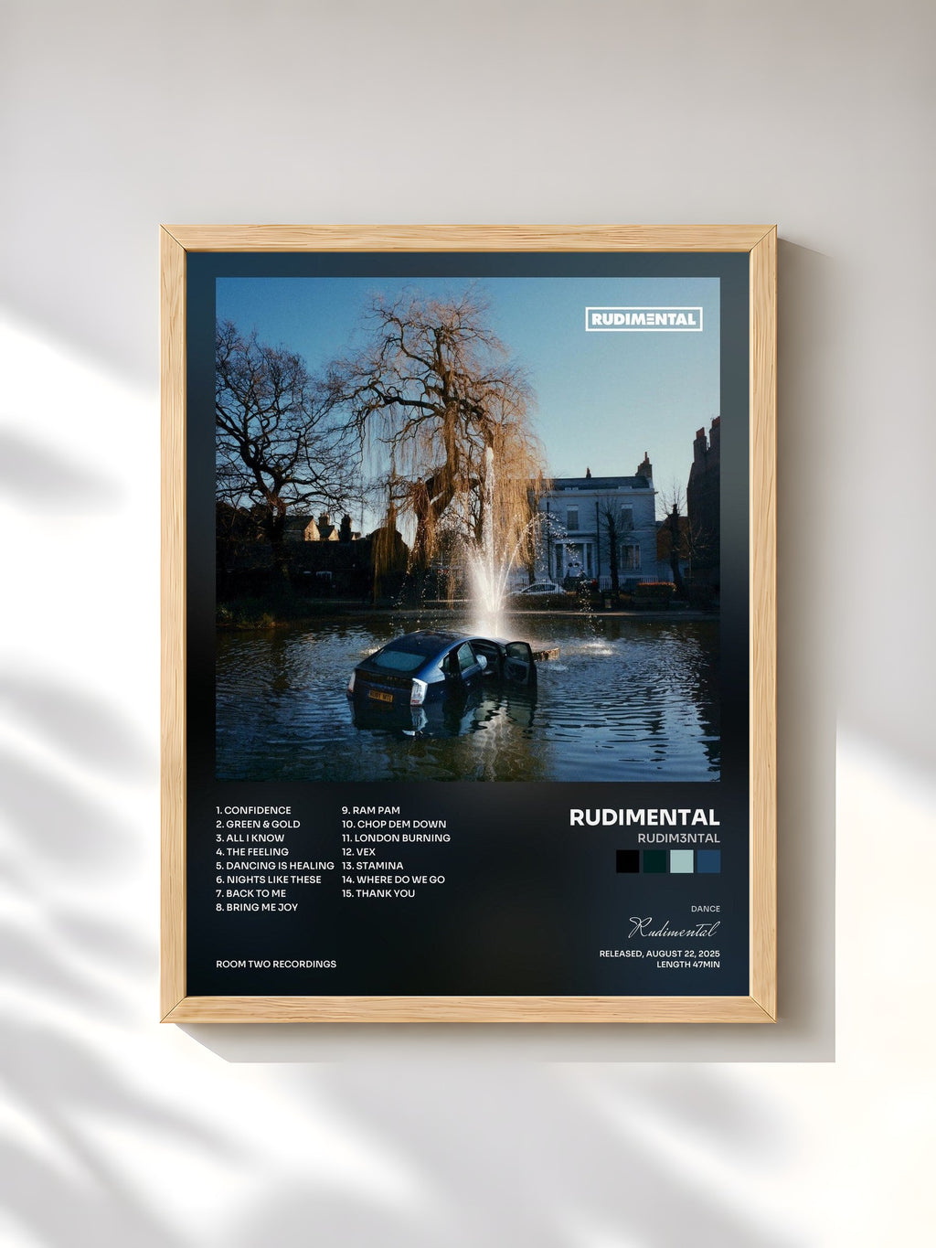 #bois Tableau de l'album RUDIM3NTAL de Rudimental, cadre en bois brut, imprimé et encadré en France