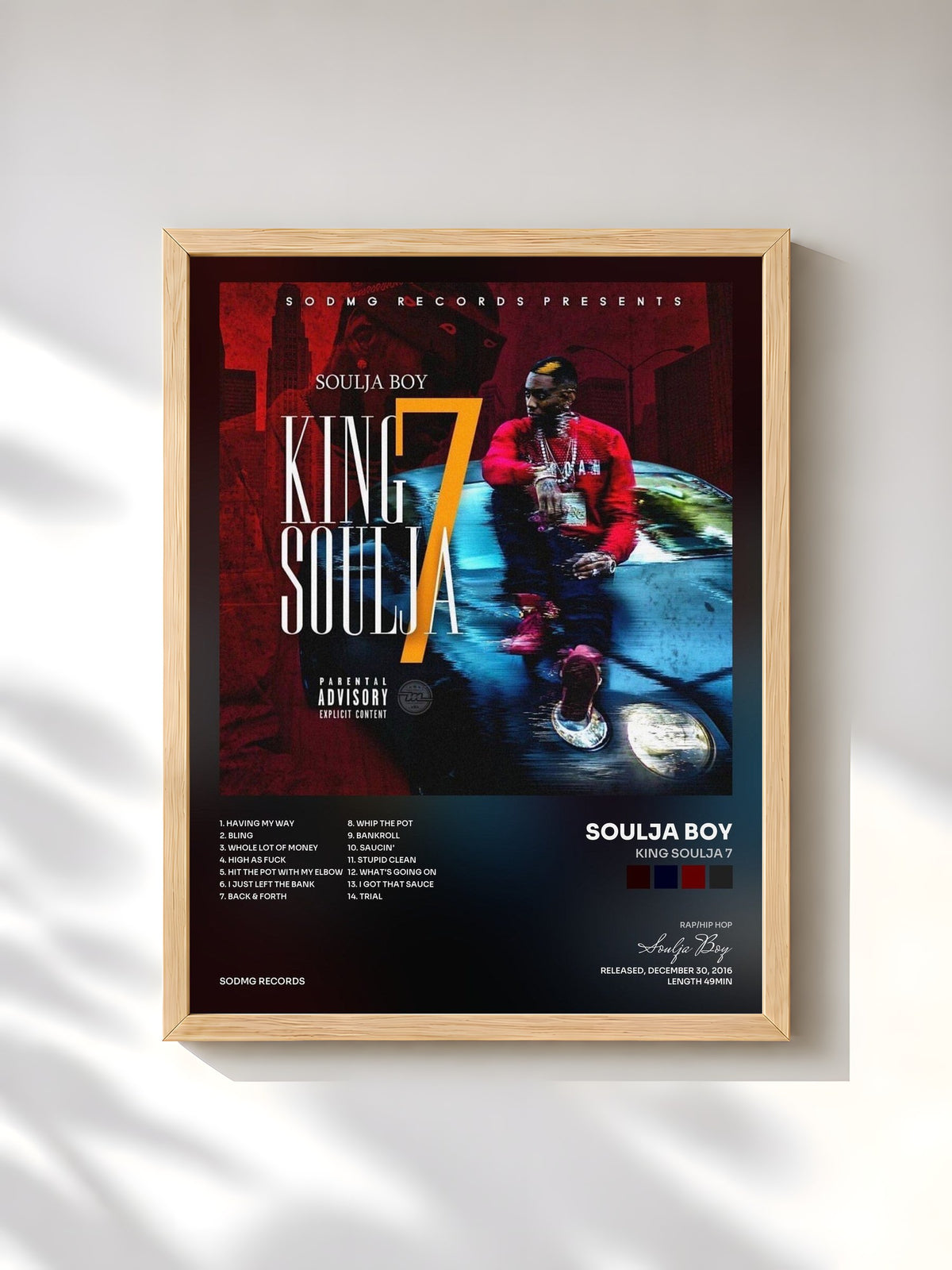#bois Tableau de l'album King Soulja 7 de Soulja Boy, cadre en bois brut, imprimé et encadré en France