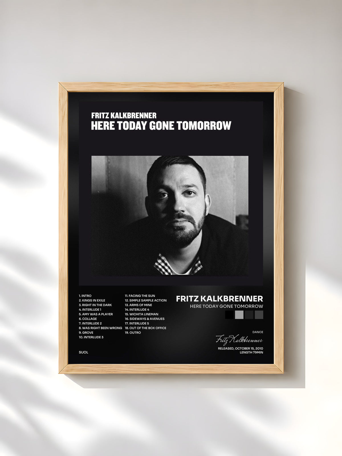 #bois Tableau de l'album Here Today Gone Tomorrow de Fritz Kalkbrenner, cadre en bois brut, imprimé et encadré en France
