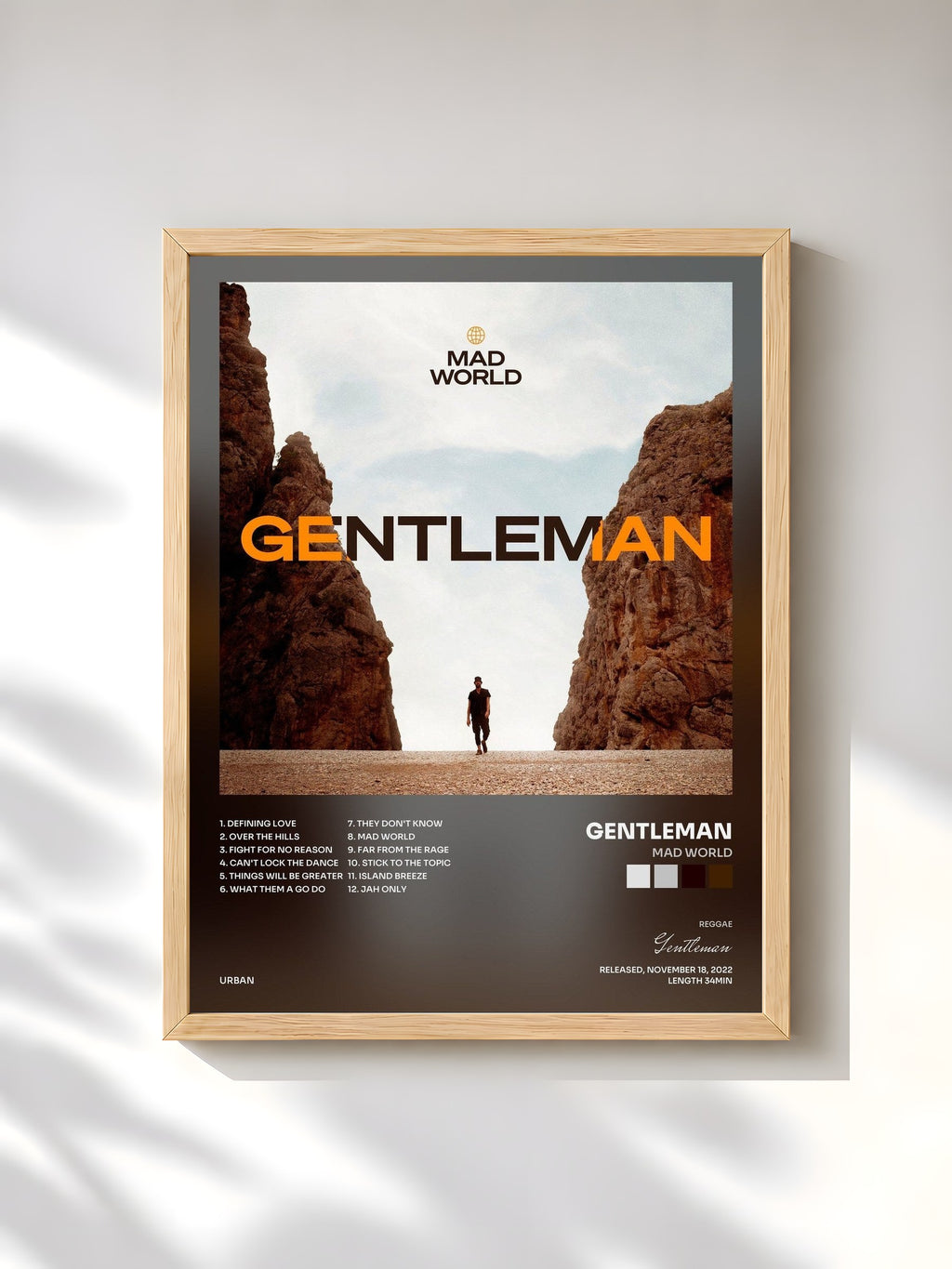 #bois Tableau de l'album MAD WORLD de Gentleman, cadre en bois brut, imprimé et encadré en France