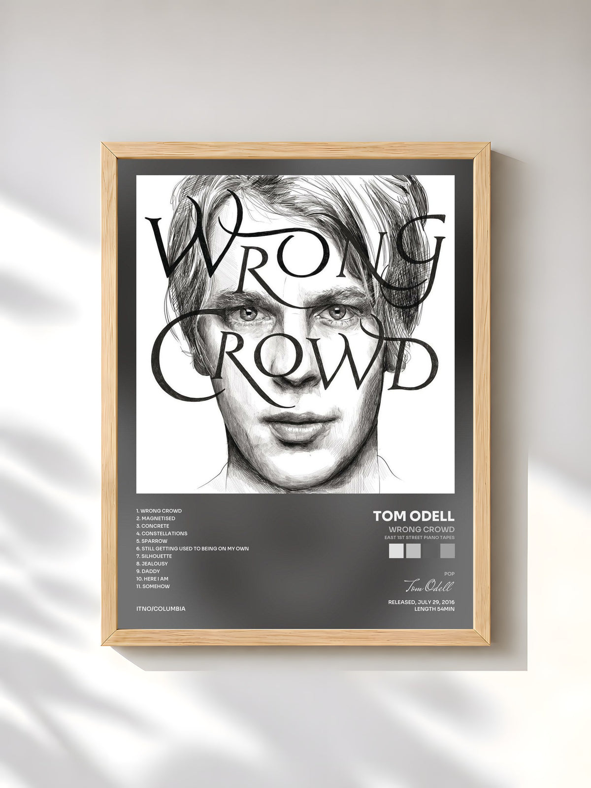 #bois Tableau de l'album Wrong Crowd (East 1st Street Piano Tapes) de Tom Odell, cadre en bois brut, imprimé et encadré en France