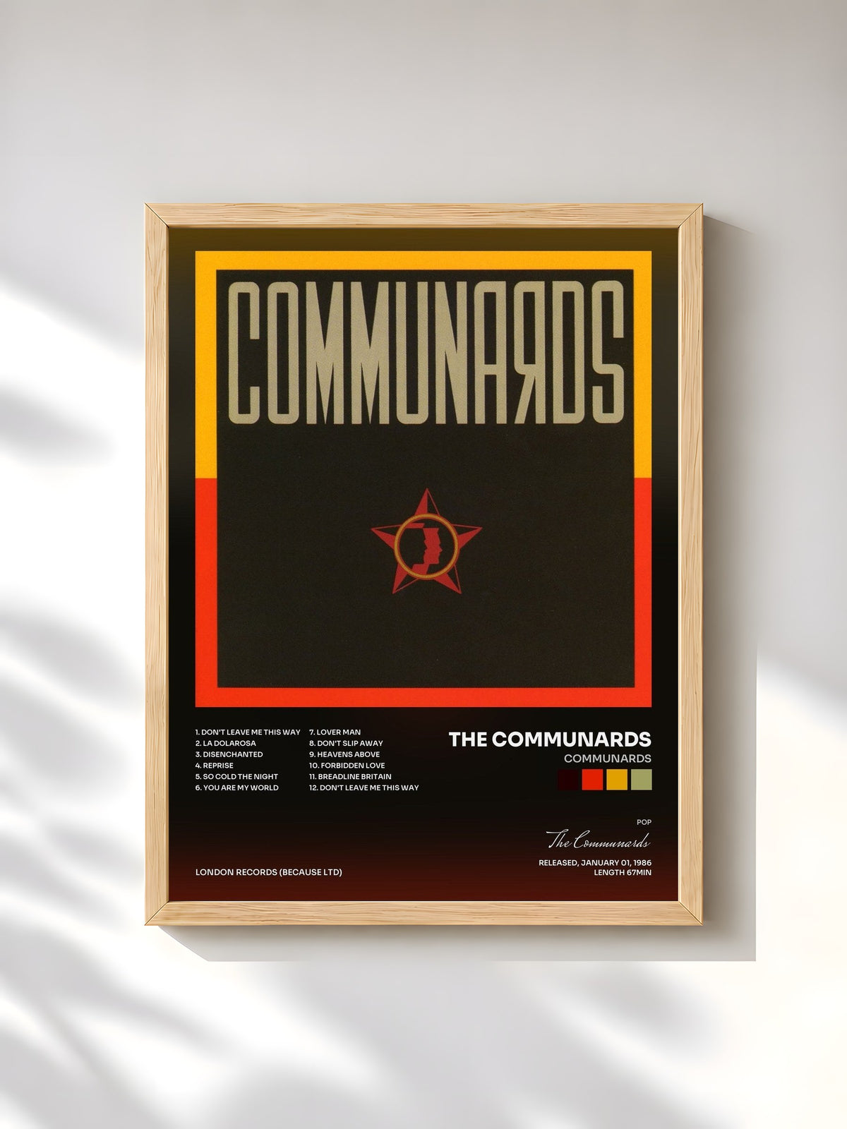 #bois Tableau de l'album Communards de The Communards, cadre en bois brut, imprimé et encadré en France