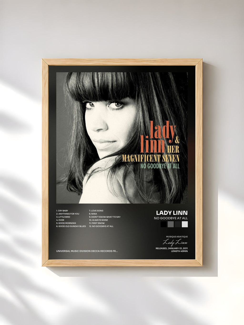 #bois Tableau de l'album No Goodbye At All de Lady Linn, cadre en bois brut, imprimé et encadré en France