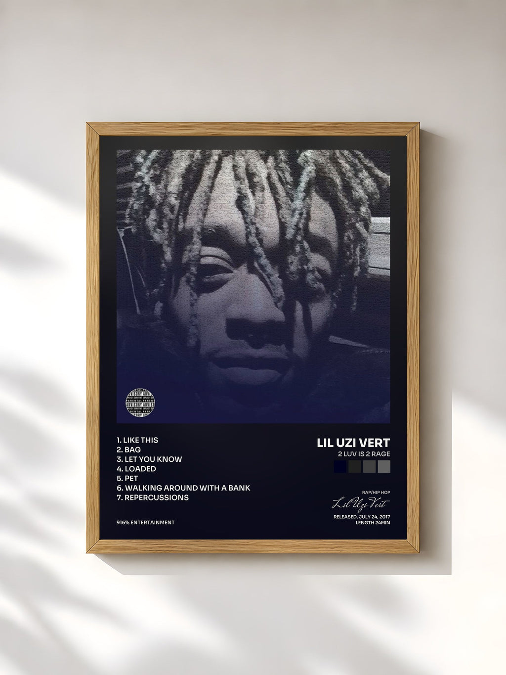 #bois Tableau de l'album 2 Luv Is 2 Rage de Lil Uzi Vert, cadre en bois brut, imprimé et encadré en France