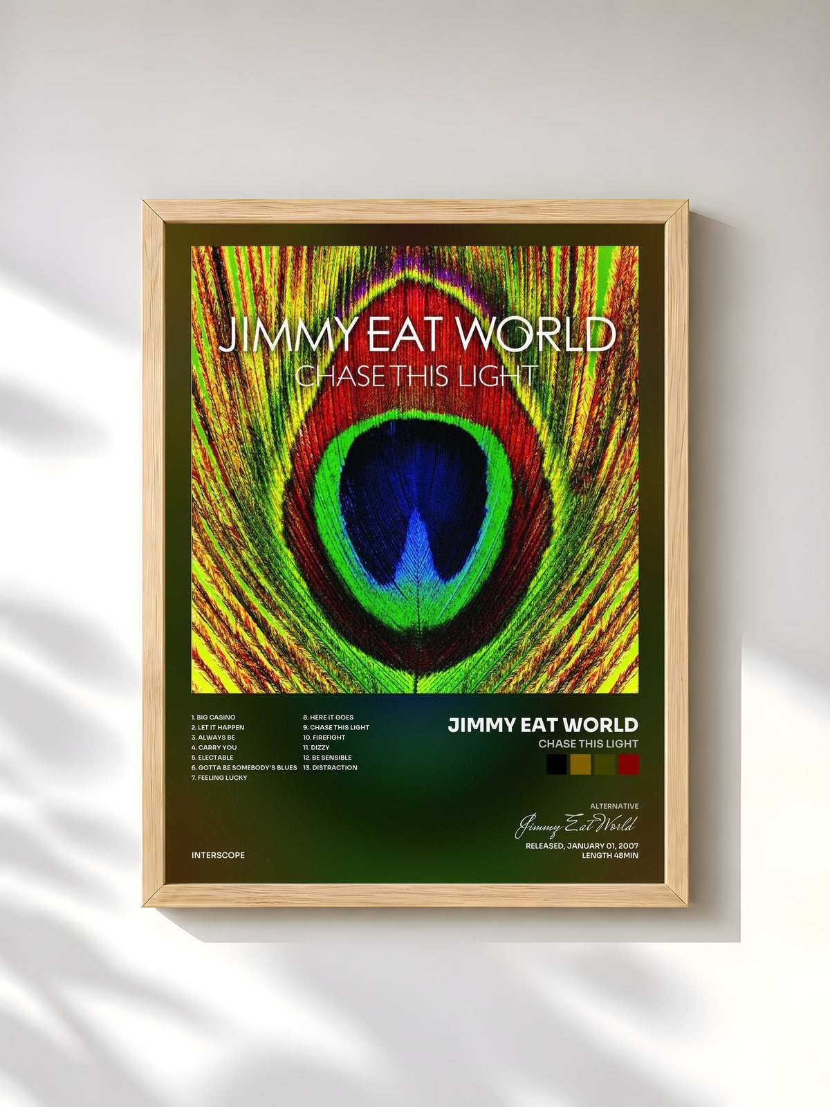 #bois Tableau de l'album Chase This Light de Jimmy Eat World, cadre en bois brut, imprimé et encadré en France