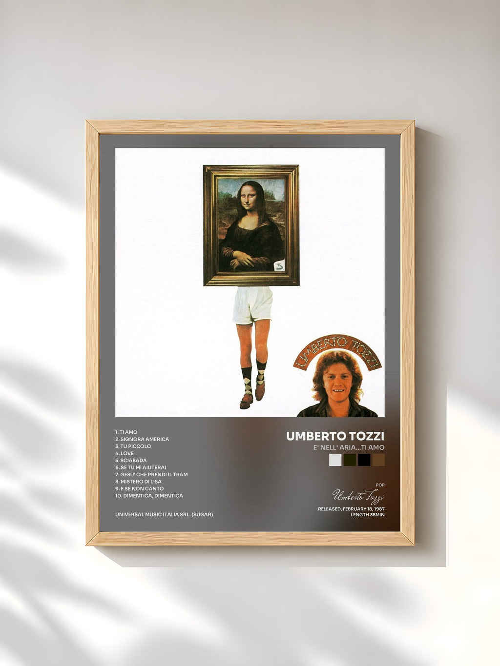 #bois Tableau de l'album E' nell' aria…ti amo de Umberto Tozzi, cadre en bois brut, imprimé et encadré en France
