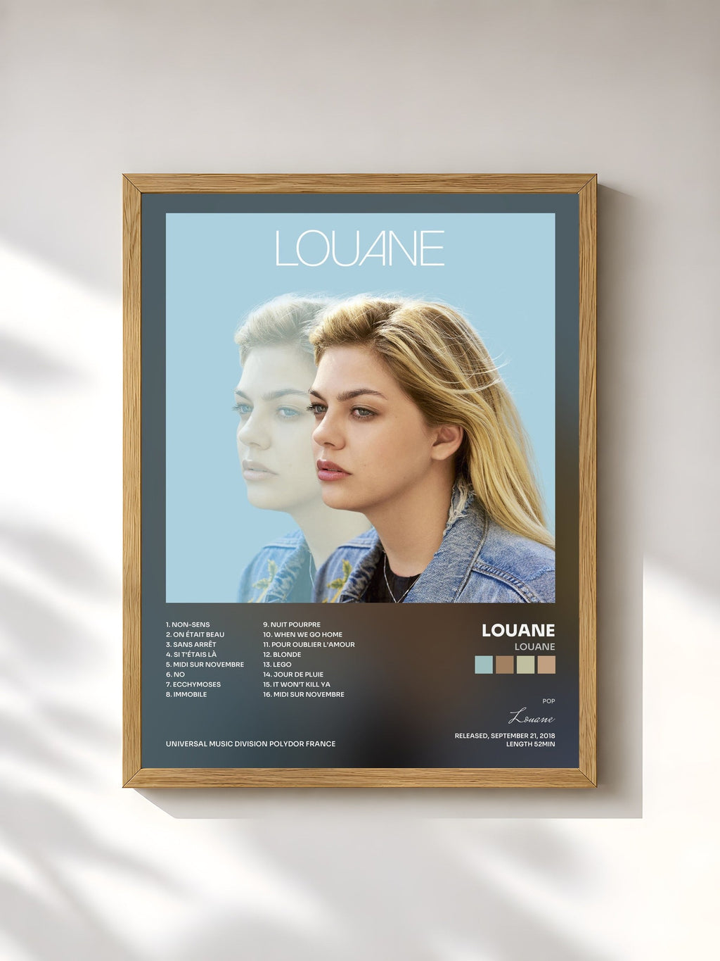 #bois Tableau de l'album Louane de Louane, cadre en bois brut, imprimé et encadré en France