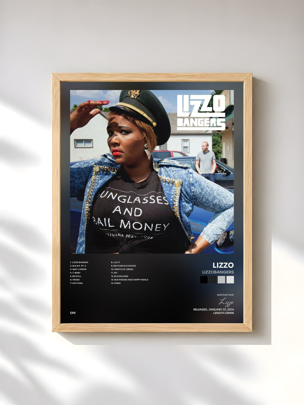 #bois Tableau de l'album Lizzobangers de Lizzo, cadre en bois brut, imprimé et encadré en France