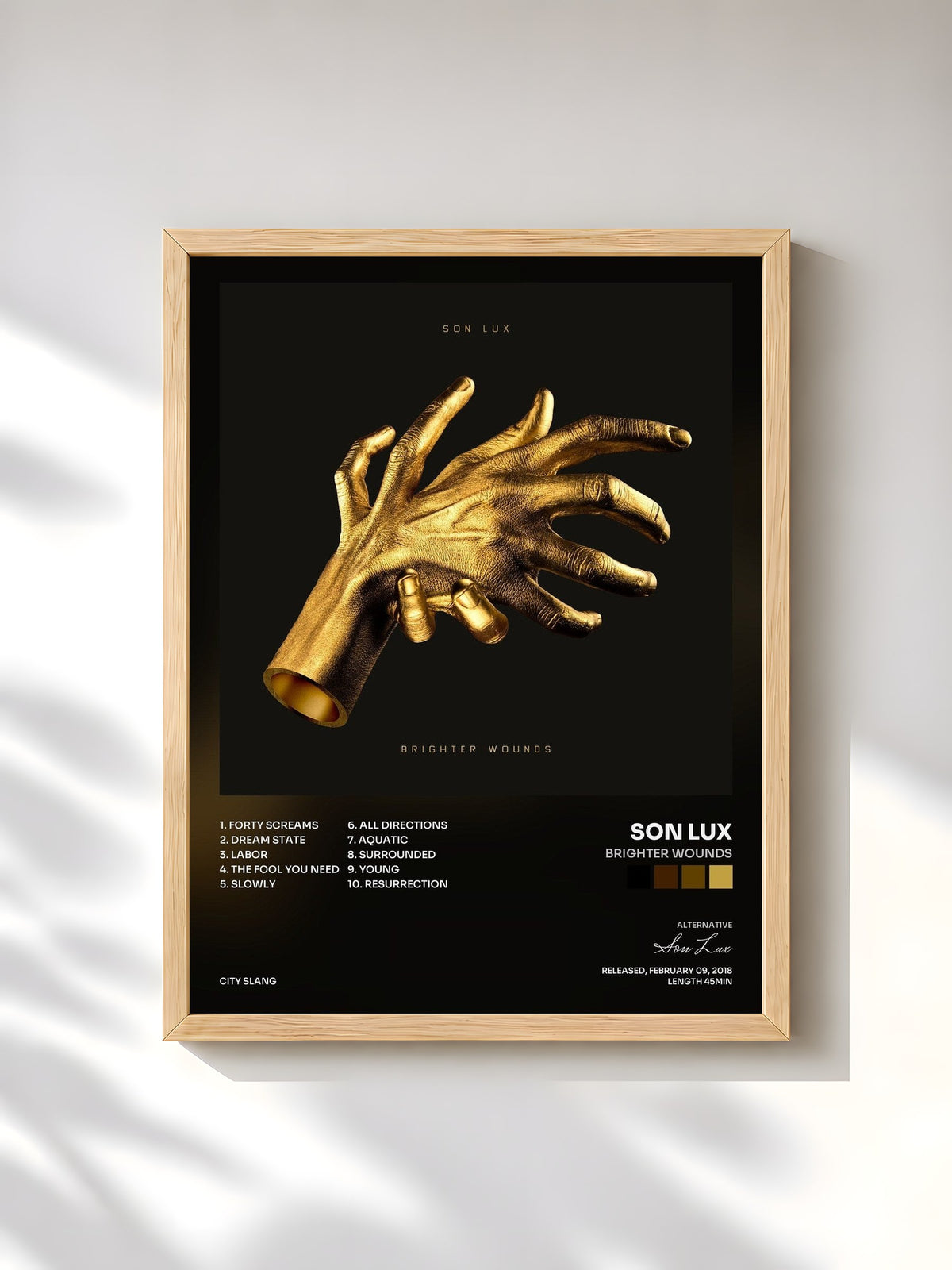 #bois Tableau de l'album Brighter Wounds de Son Lux, cadre en bois brut, imprimé et encadré en France