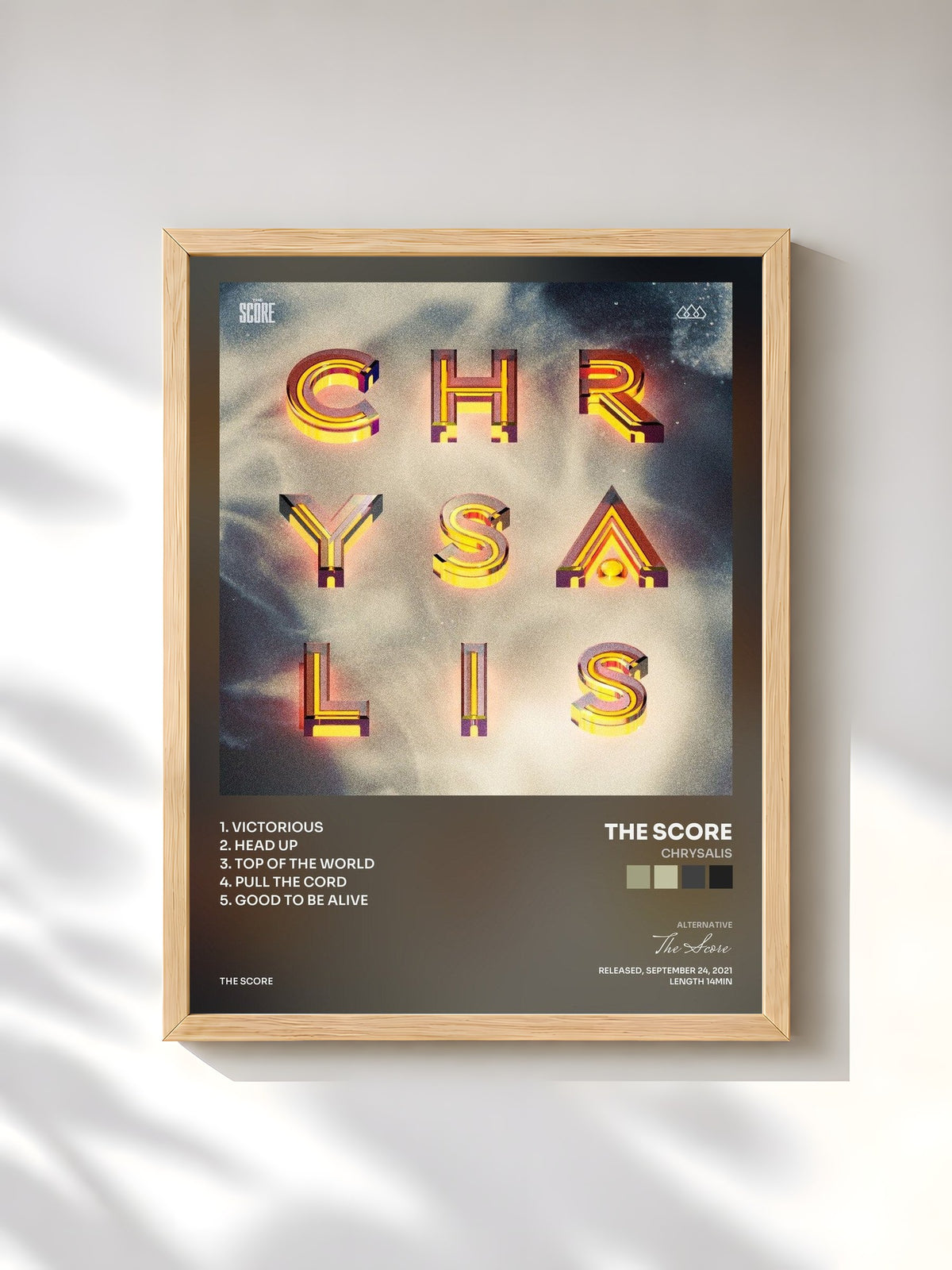 #bois Tableau de l'album Chrysalis de The Score, cadre en bois brut, imprimé et encadré en France